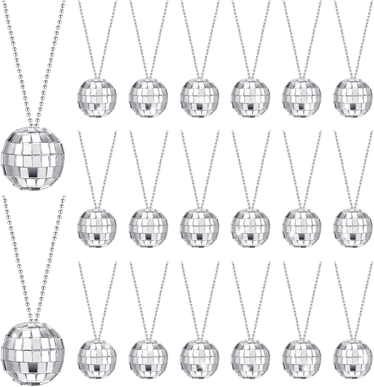 20 Pcs Mirror Disco Ball Necklaces 70s Disco Party
