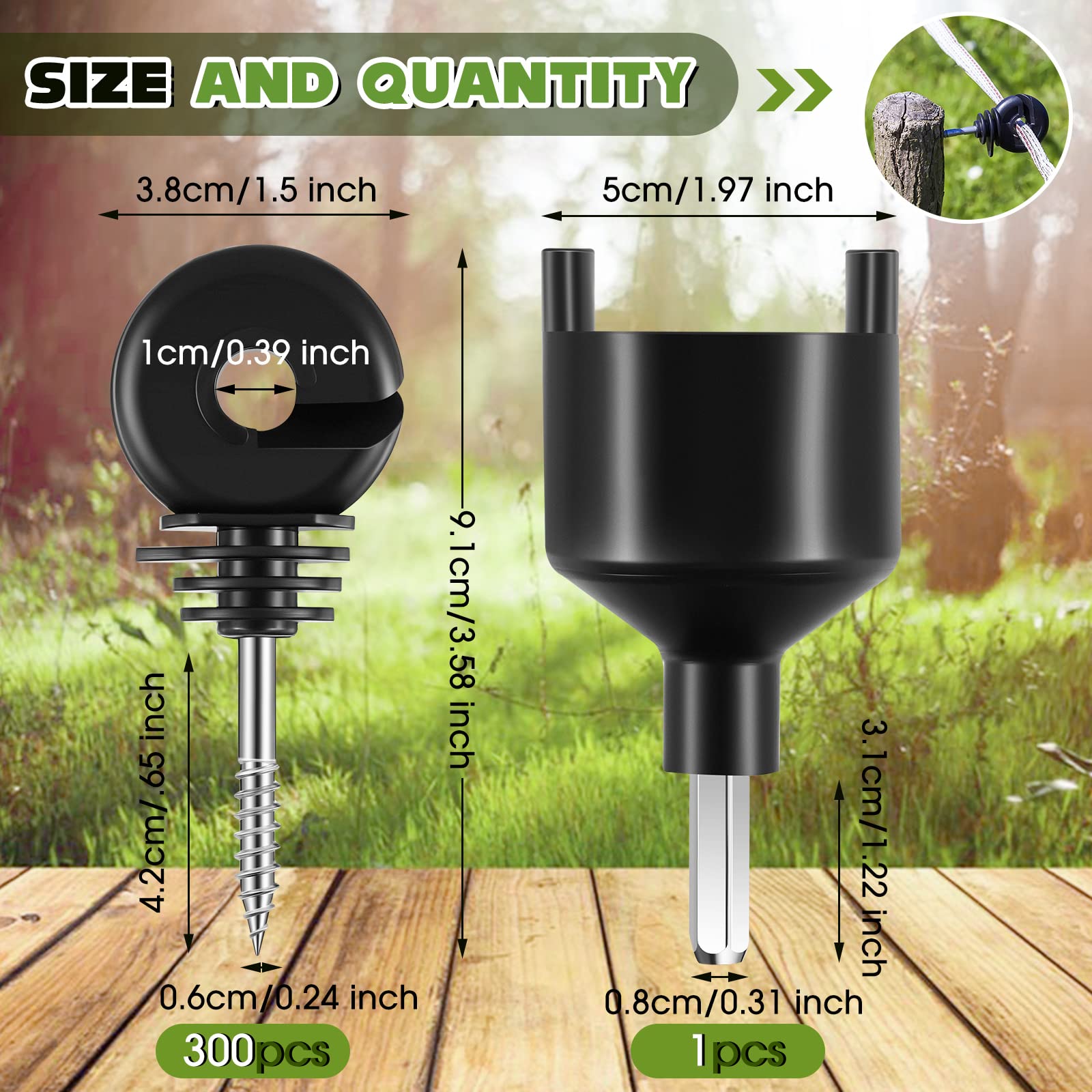 Elektrozaun-Isolator mit 1 Isolator-Steckdose, Werkzeug, zum Einschrauben, Isolator, Zaunring, Pfosten, Holzpfosten, Isolator für Elektrozaun, Isolatorring mit Isolator-Steckdose, Werkzeug für