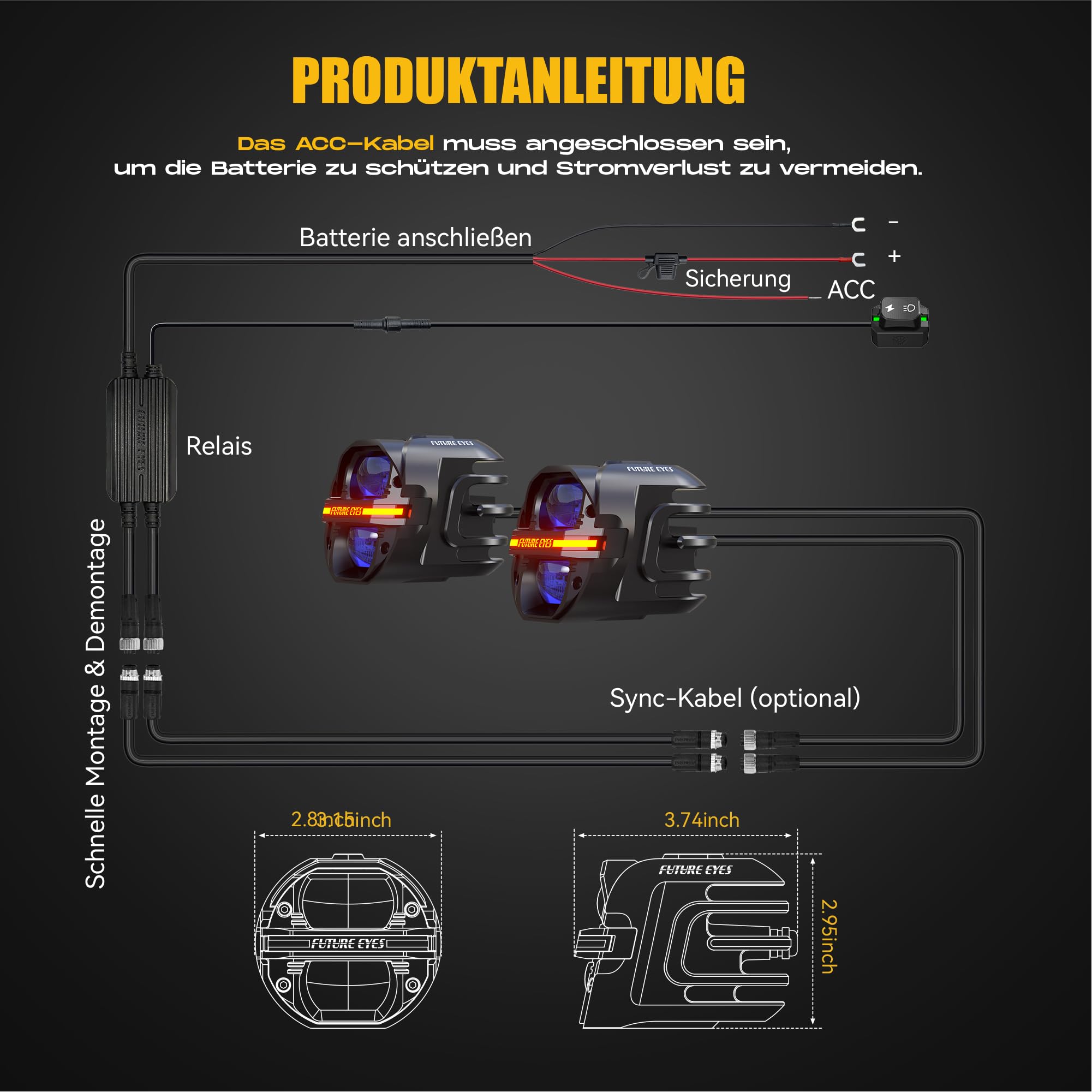 Future Eyes Motorrad Zusatzscheinwerfer LED 12000LM 120W Homologierte Motorrad Nebelscheinwerfer E-Mark E57 LED Scheinwerfer für Motorrad IP67 mit verstellbarer 360° Halterung