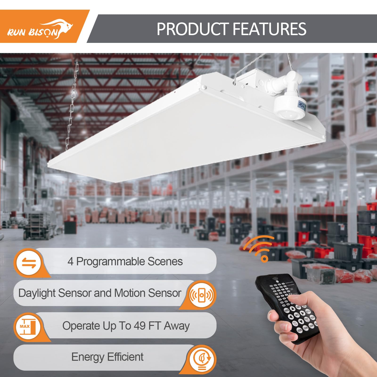 4FT LED High Bay Shop Light with Motion Sensor Remote Control Included 300W High Bay LED Lighting 40500LM — view 3