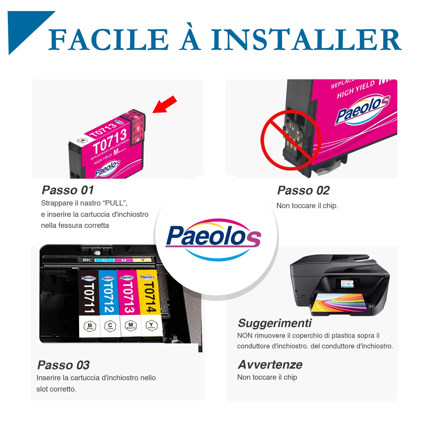 paeolos Cartucce T0715 Multipack Compatibile con Epson T0711 T0712 T0713 T0714 per Epson Stylus SX100 SX110 SX200 SX210 SX215 SX218 SX400 SX405 SX410 SX510w DX4000 DX4400 DX7400 DX8400 DX9400F BX300F