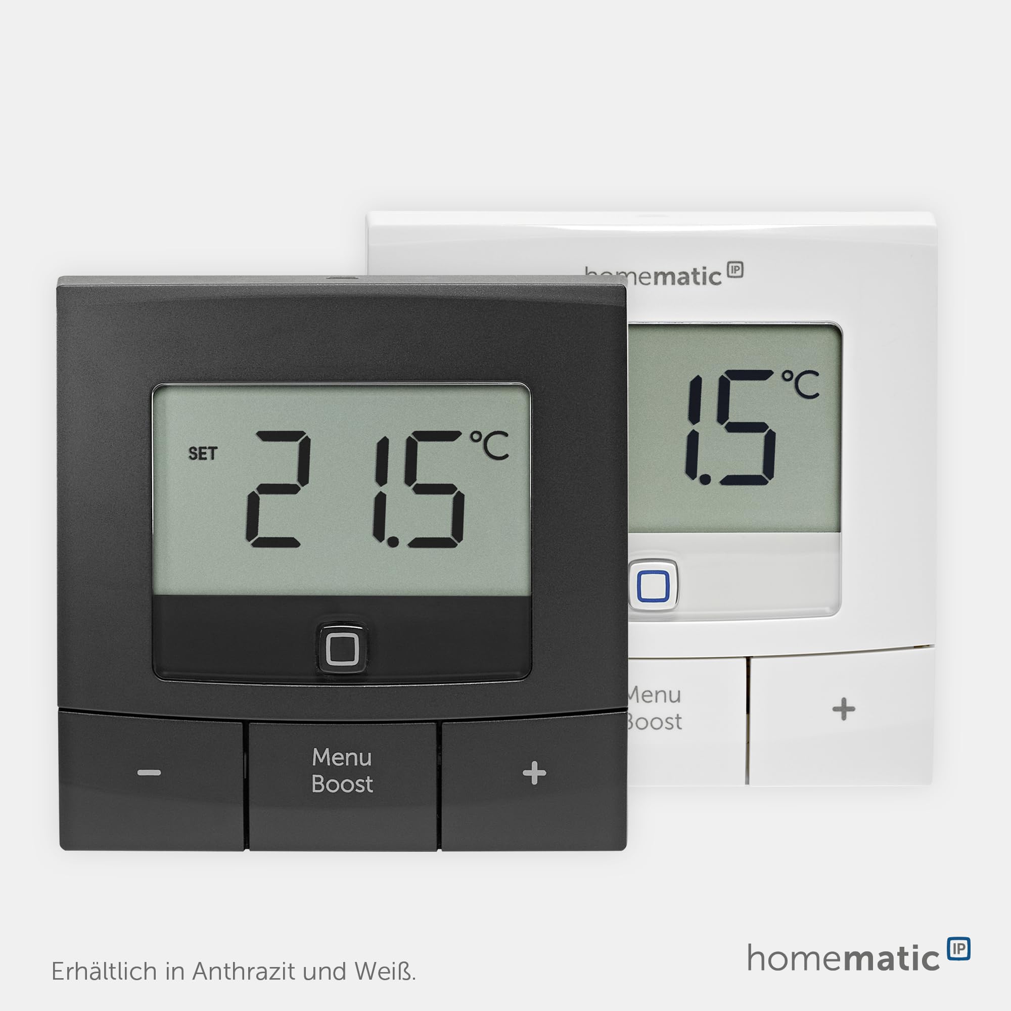 Homematic IP Smart Home 160554A0 termostat ścienny – podstawowy, antracytowy, cyfrowy termostat do grzejników z/bez aplikacji, Alexa, Google Assistant, pomiar temperatury, oszczędność energii