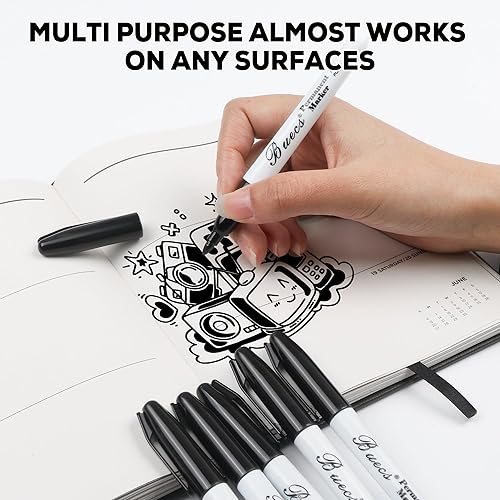 Miniatura 5 de Marcadores permanentes, 60 marcadores permanentes negros, punta fina, marcadores impermeables y a prueba de manchas, secado rápido, suministros de