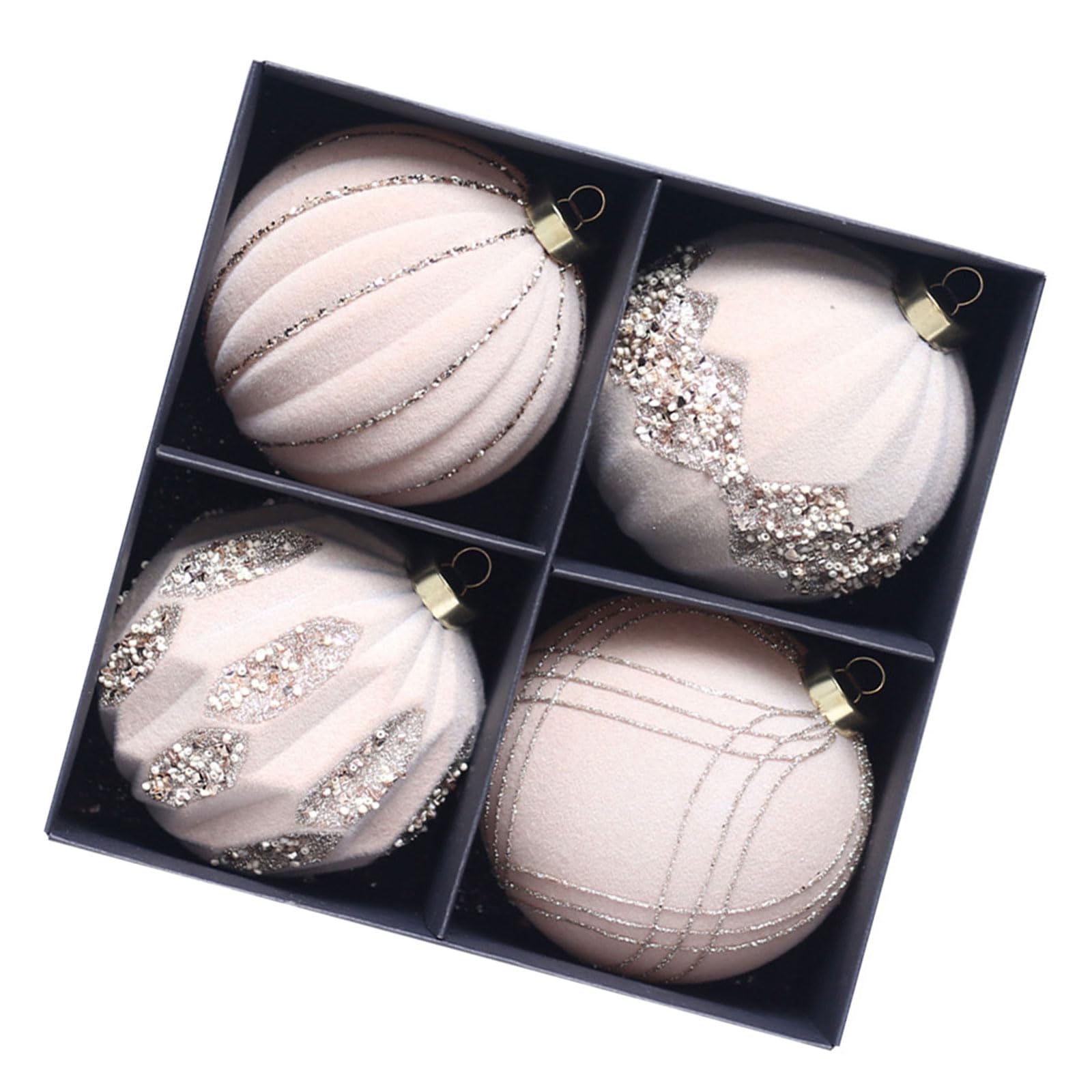 Of 4 Festival Hanging Sphere Ornament Elegant Flocking Christmas Sphere Ornament for Christmas Tree Adornment Shatterproof