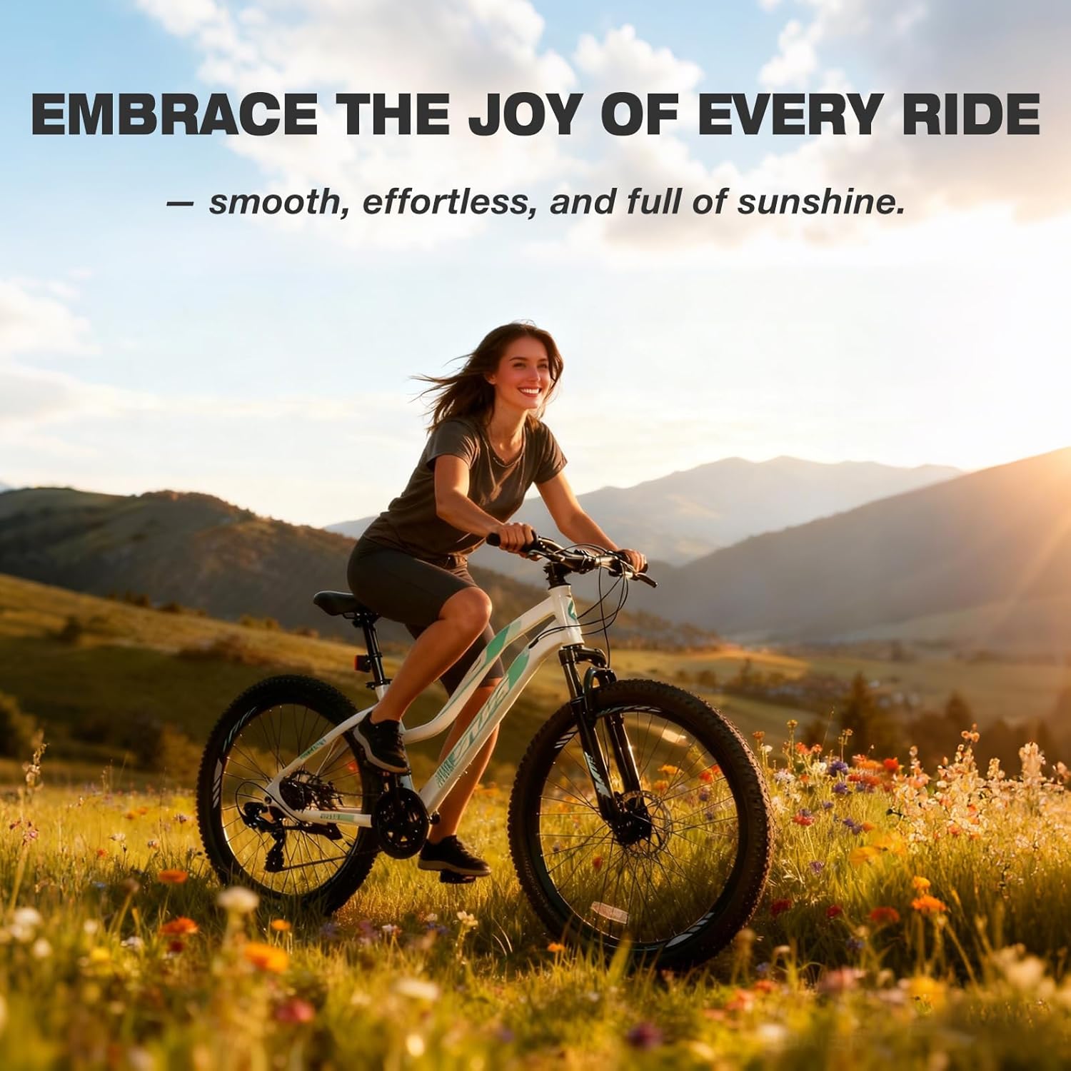 Convend 26 Inch Mountain Bike for Adults & Teens, 21-Speed Pro Gear with Twist Shifter, Dual Disc Brakes & Front Suspension Fork, All-Terrain Tires, White