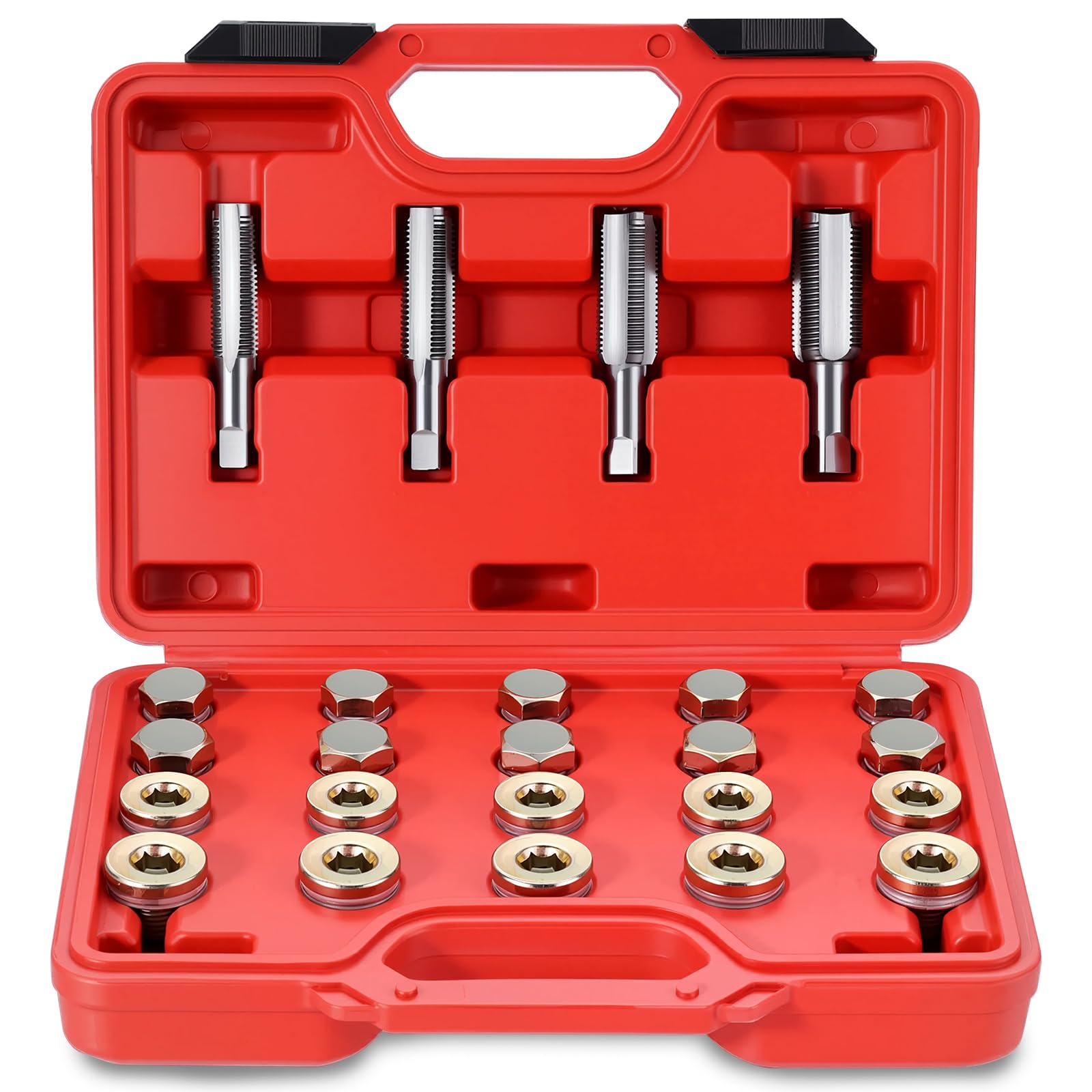 Juego de reparación de 64 piezas para tornillo de drenaje de aceite, M13 x 1,5 | M15 x 1,5 | M17 x 1,5 | M20 x 1,5 Tornillo y rosca para cárter de aceite, kit de reparación de rosca para