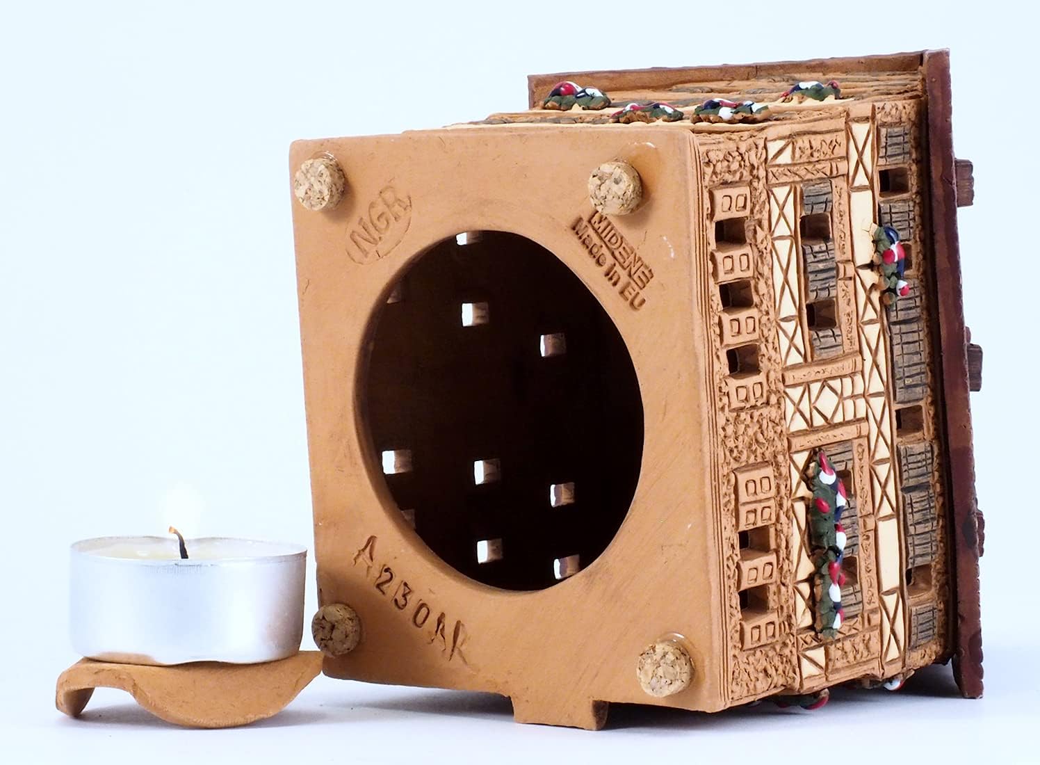 Ceramic Houses and Villages Collection - Handmade German Village House of Historic Hotel Deutsches Haus in Dinkelsbühl - Tea Light Candle Holder,Cone Incense Burner A230AR