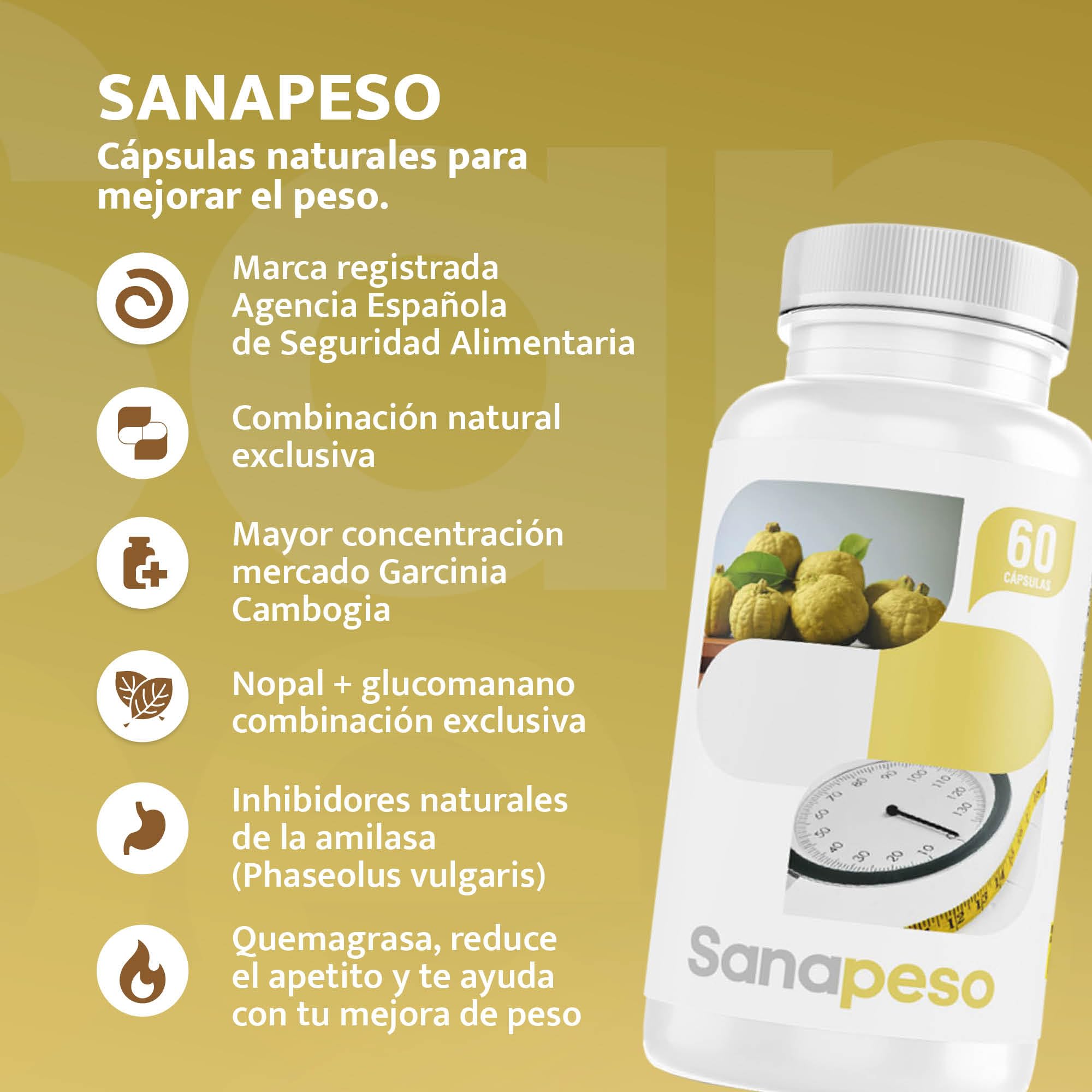 Cápsulas Naturales para el Control de Peso - Con Garcinia Cambogia | Extracto Seco de Café | Ayuda a Controlar el Apetito |Fabricado en España | Sin Gluten ni Lactosa - SANACAPS (3 Botes)