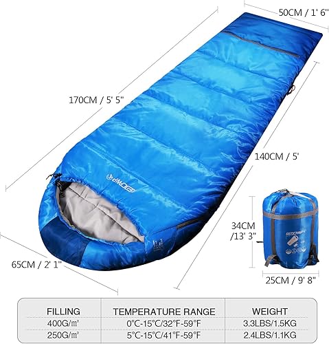 Miniatura 3 de Redcamp - Saco de dormir para niños, para acampada, 32 a 77 grados, 3 estaciones, clima cálido o frío, para niños, niñas y adolescentes, color azul