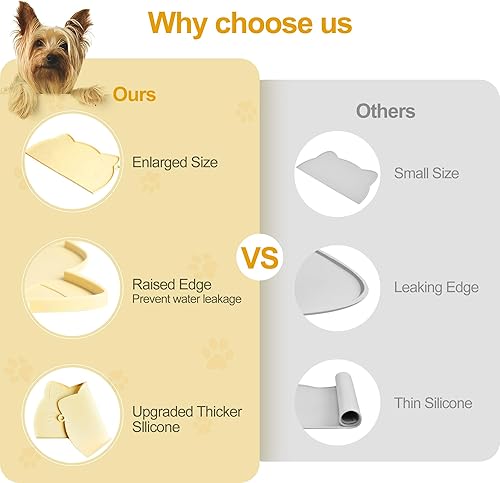 Miniatura 12 de Coomazy Tapete de comida para gatos, tapete de alimentación para perros más grueso para alimentos y agua, tapete de silicona antideslizante