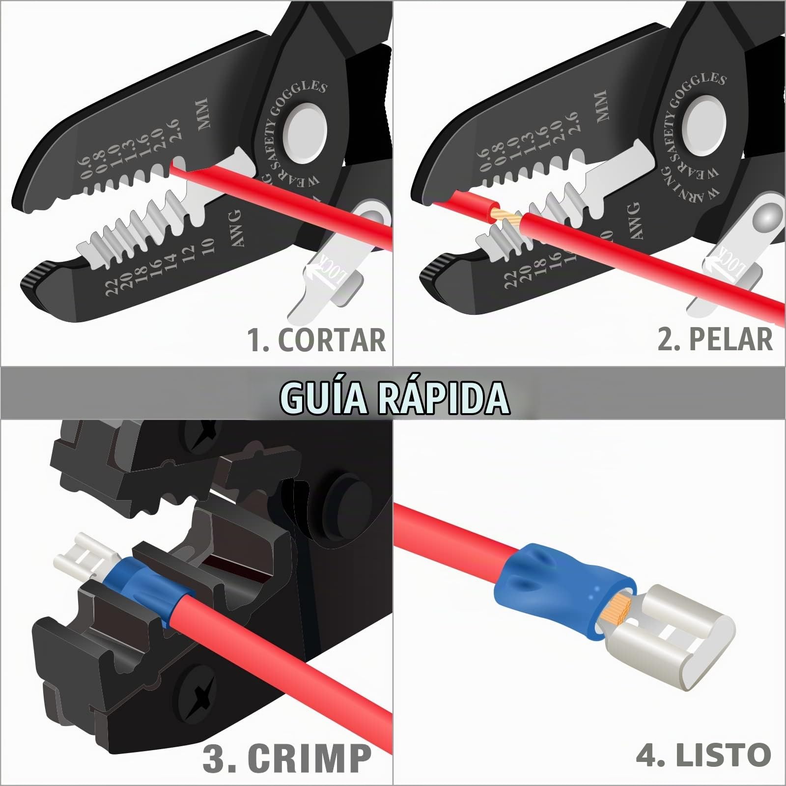 IWISS IWS-30J Kit d'outils à sertir Bornes pour différents types avec 5 ensembles avec découpe Avec coupe-fil et coupe-câble 10-35mm²