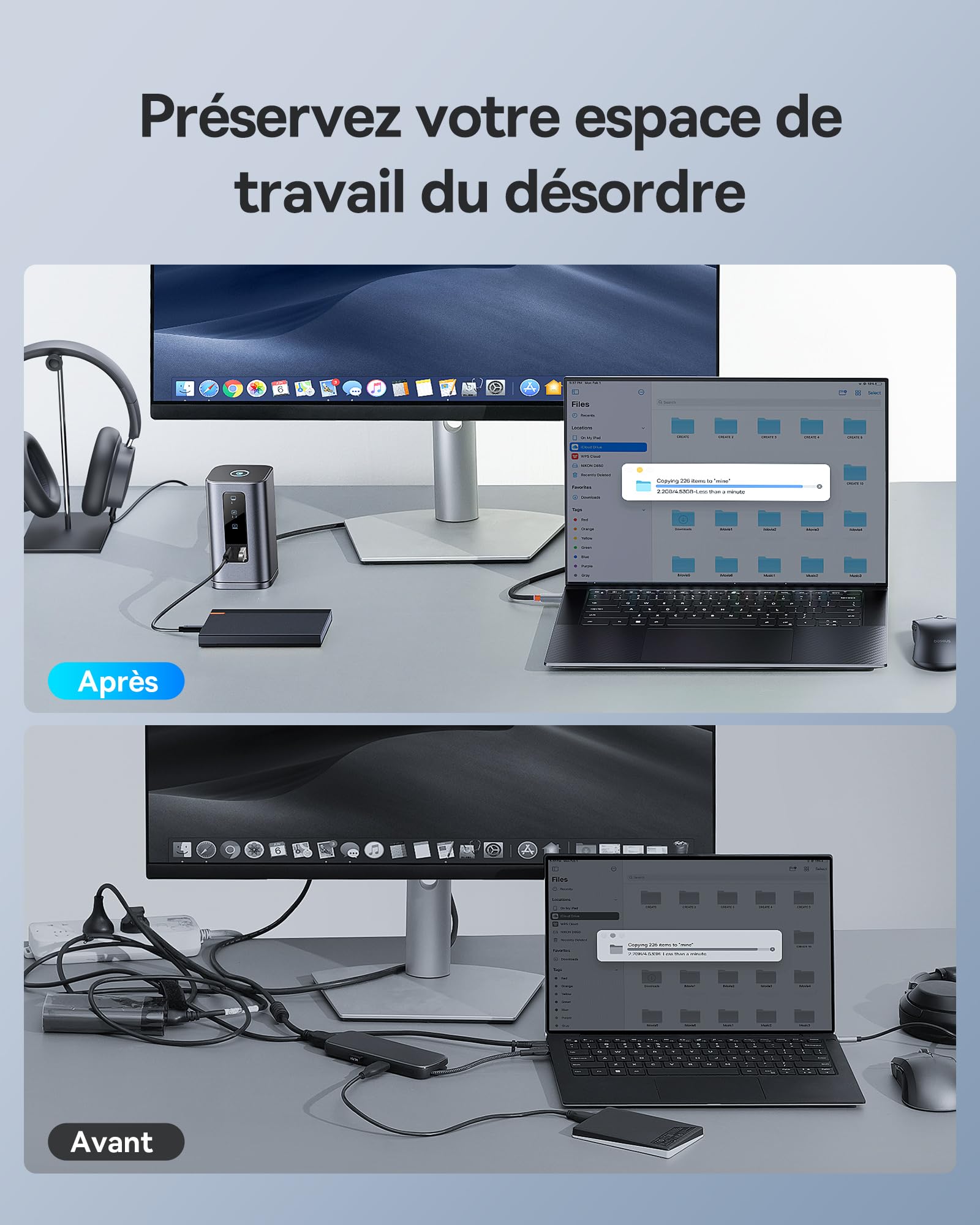 Baseus Spacemate 11 en 1 Docking Station 3 Moniteurs pour Windows, avec Écran Intelligent, 4K HDMI/DP, 10Gbps USB-C/A, 100W PD, Ethernet, Audio, Compatible avec HP/Lenovo/Dell/Acer