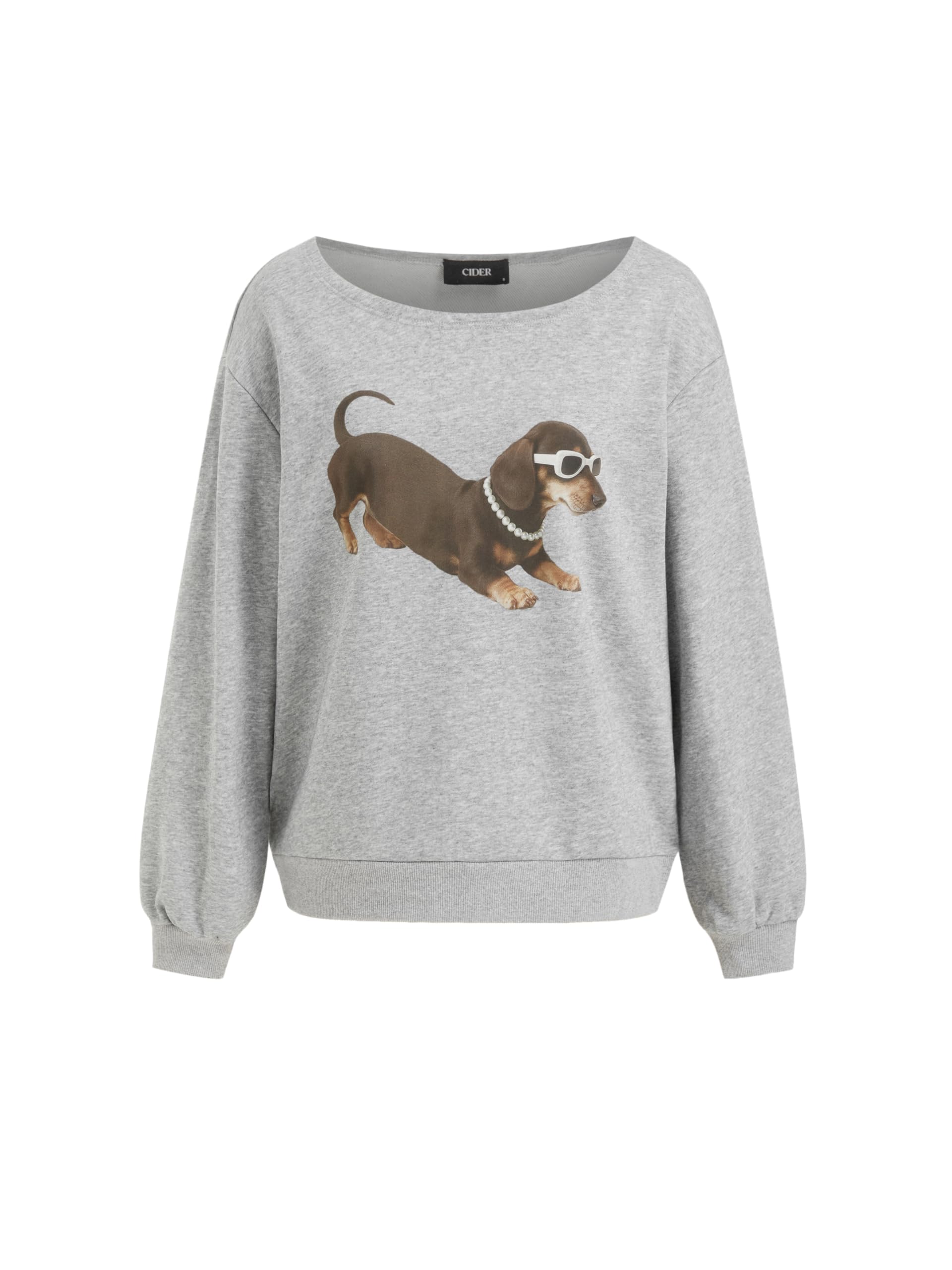 cider Going Out Sweatshirt for Women Dachshund Graphic Asymmetrical Neck Long Sleeve Terry Pullover Dog Top-picture-21