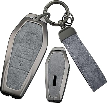 ontto Car Key Case Fit for Chery EQ7 EQ5 EQ3 Key Fob Cover for JAECOO J6 J7 J8, Solid Metal Key Protector with Keychain,Grey