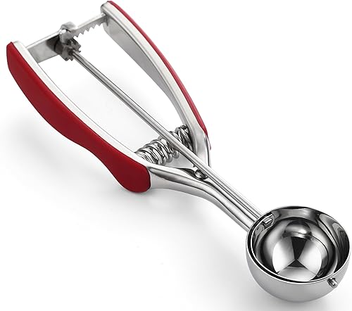 Spring Chef - Cuchara mediana roja para hornear, cuchara multifuncional #40 con liberación de gatillo, helado, cuchara de melón, cuchara de acero