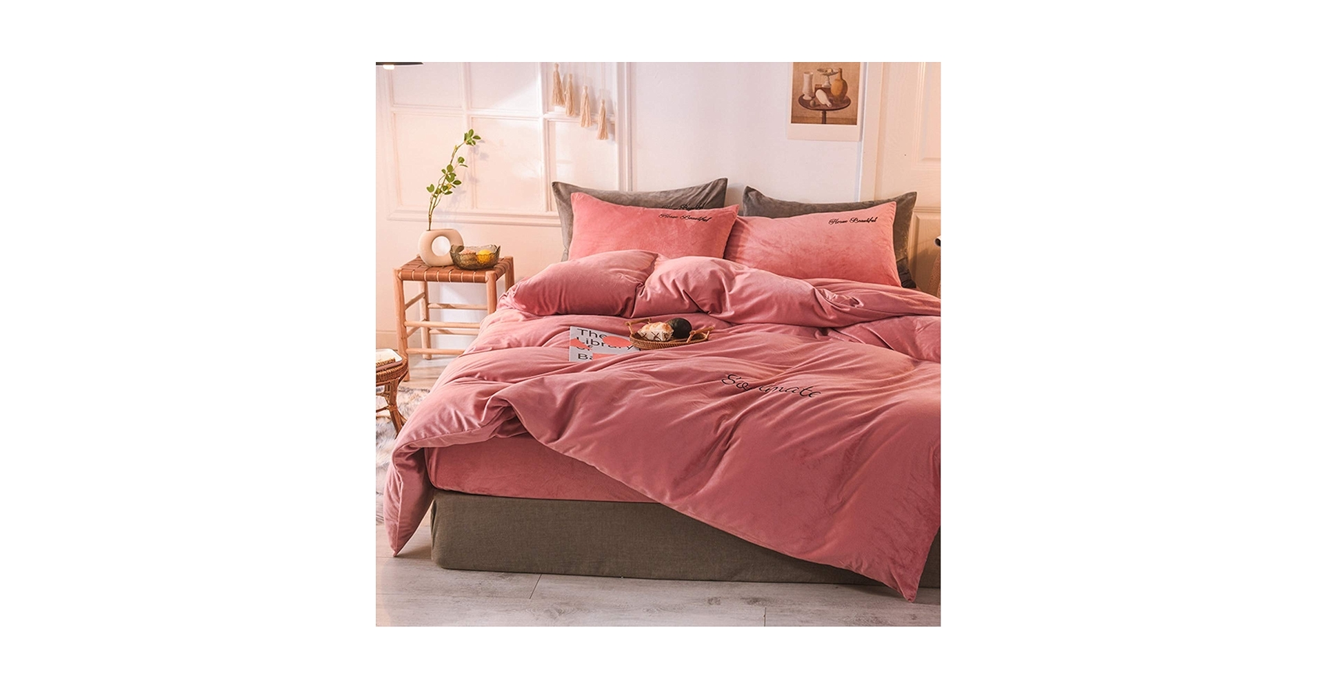 Amazon｜布団カバー ピンク 4点セット セミダブル シーツ 暖かい 洋式