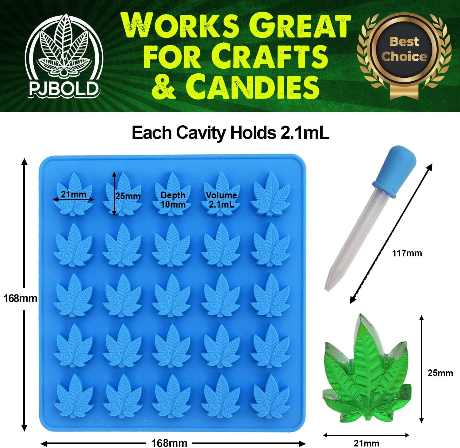 PJ BOLD Marijuana Leaf Gummy Molds Silicone Candy Mold Kit - 3 Pack