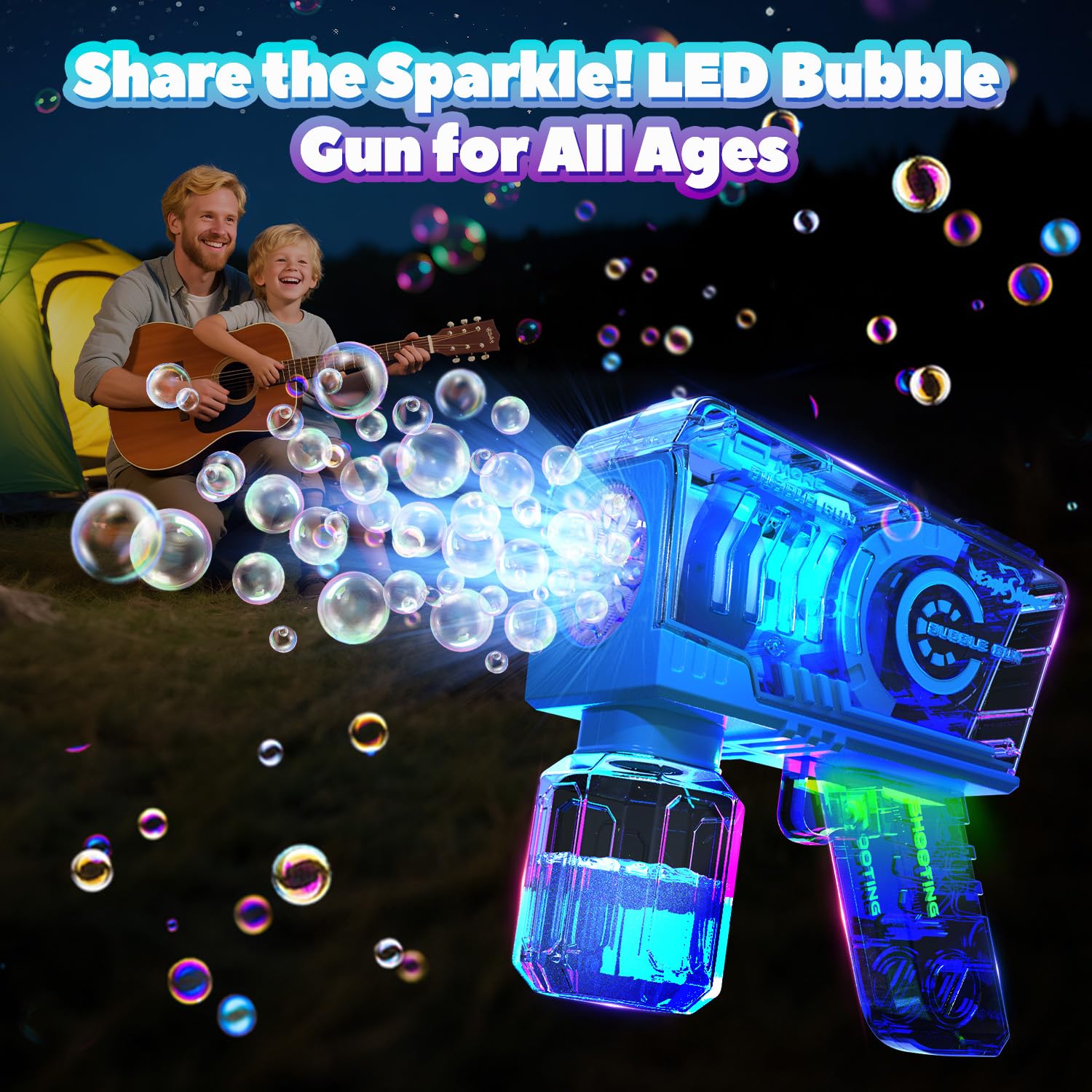 EagleStone 2er-Pack automatische Seifenblasenpistole mit 10 Düsen und LED-Licht, Seifenblasenmaschine für Kinder ab 4 Jahren, Outdoor Seifenblasen Spielzeug für Geburtstag, Party und Geschenk