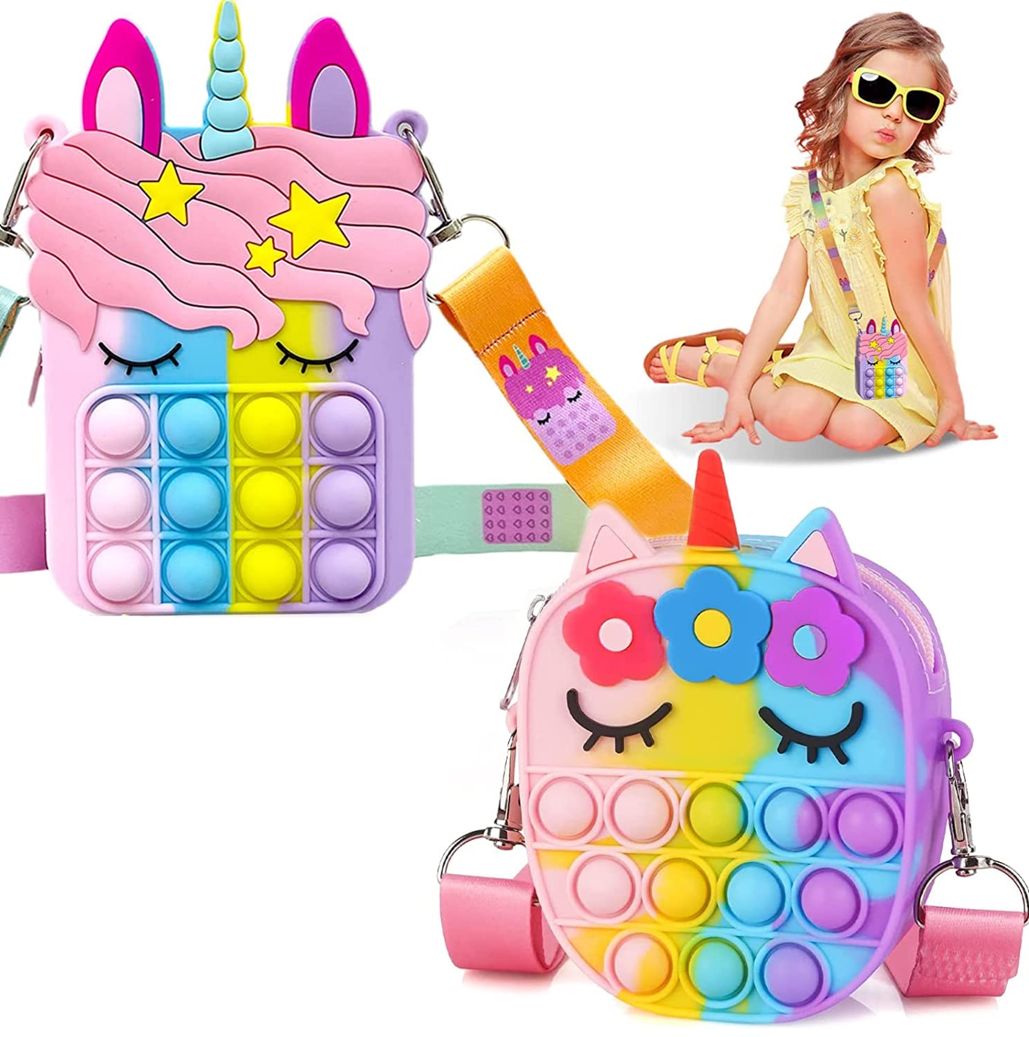 Buy 2 Pack Pop Shoulder Bag for Girls and Women,Big Pop it Purse Bags