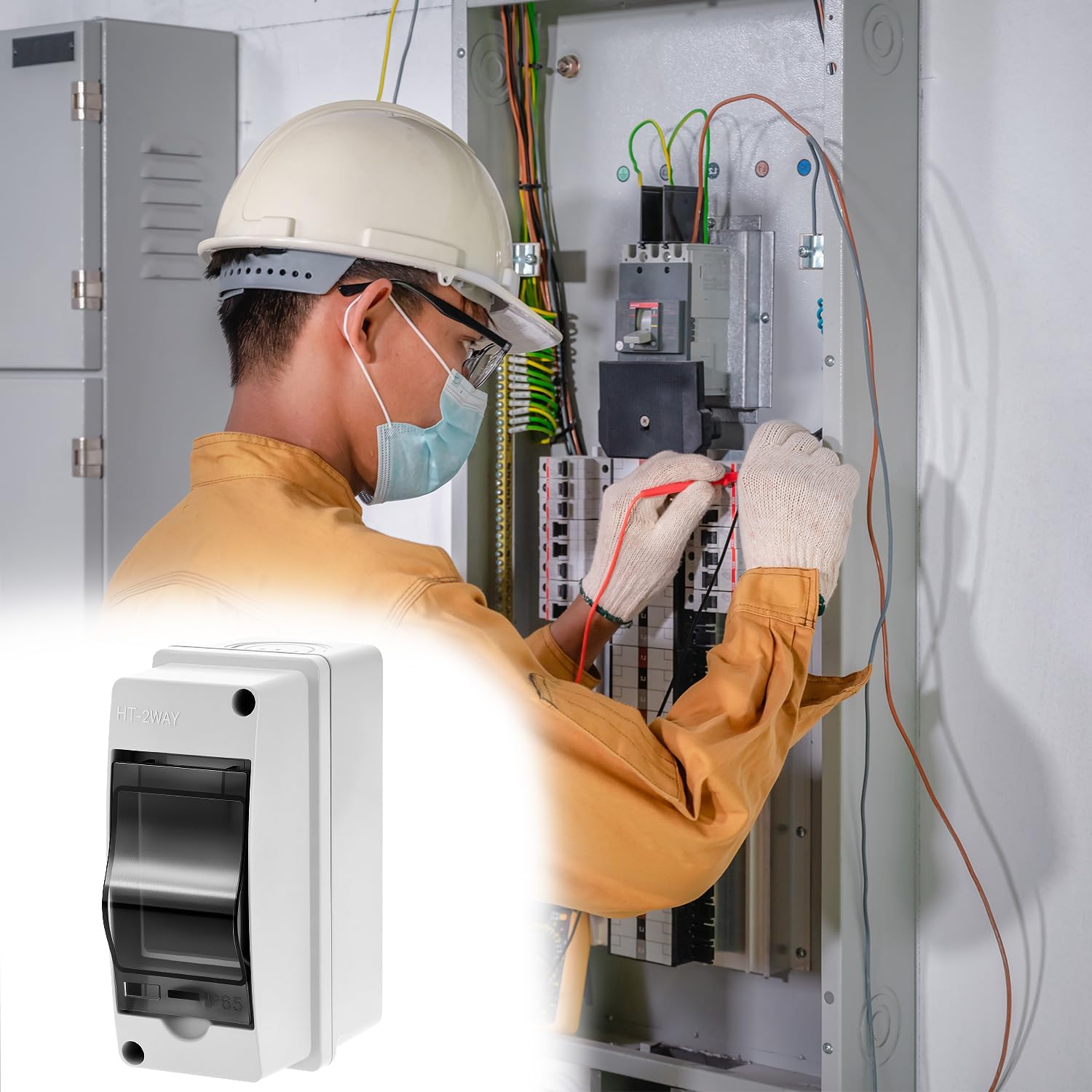 Fielect 2 Way Circuit Breaker MCB Distribution Protection Box with DIN Rail, ABS Plastic Breaker Electrical Box and Transparent Cover IP65, for Indoor Outdoor Wall Circuit Breaker