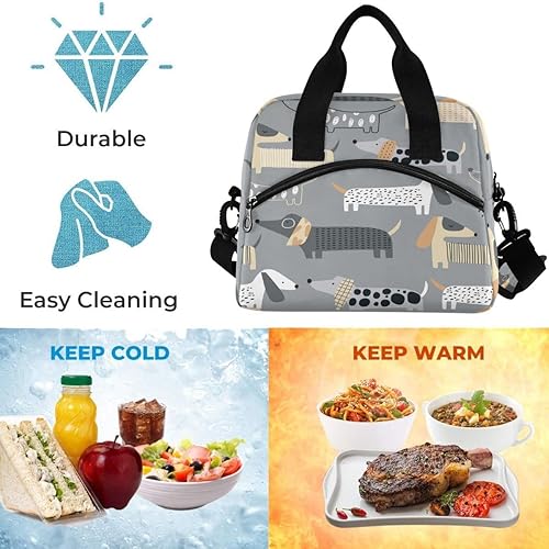 Miniatura 5 de Lindo perro salchicha patrón bolsa de almuerzo aislada caja de almuerzo contenedor de comida preparación bolso más fresco