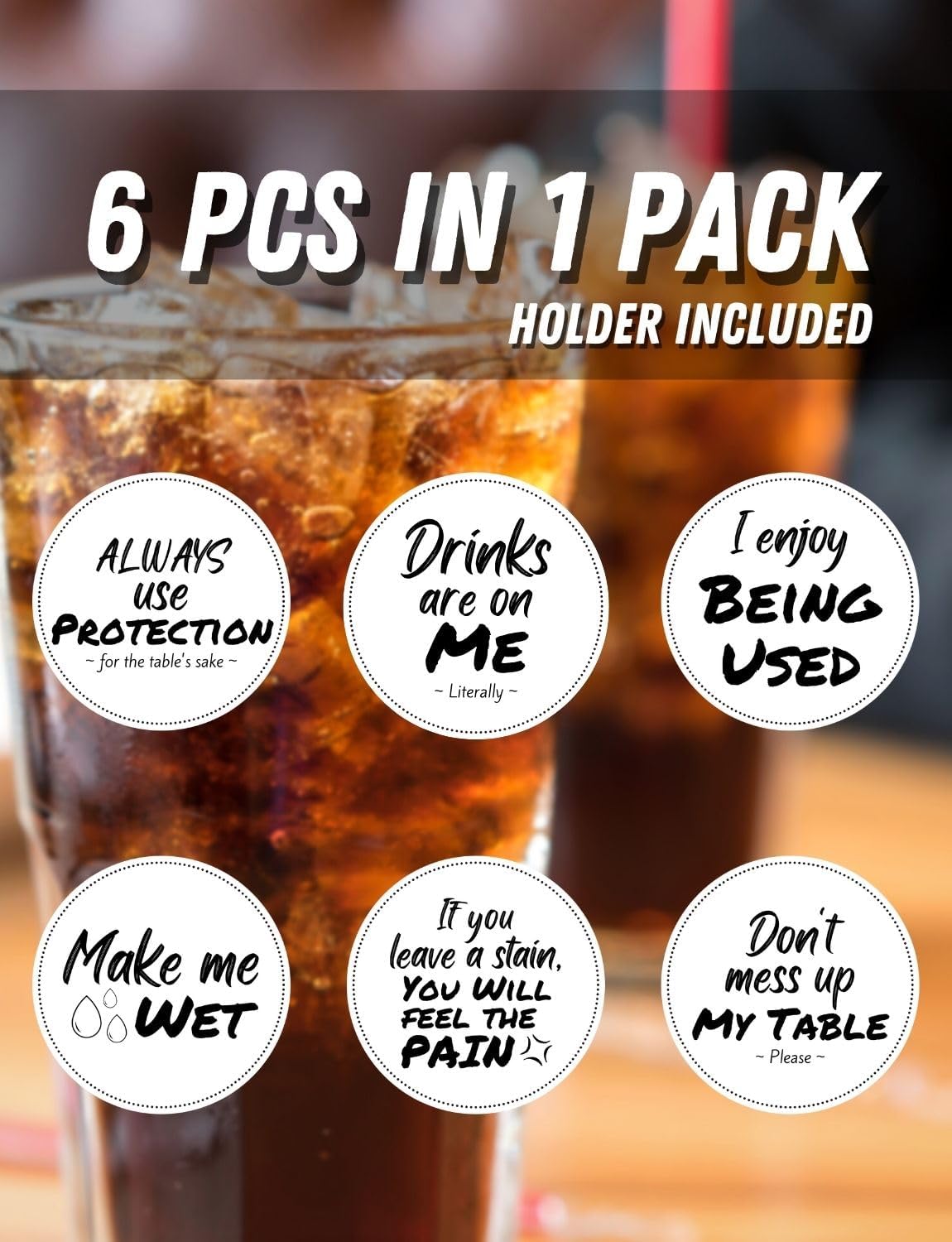 Funny Coaster, Ceramic, Set of 6, with Gift Box, Absorbent with Cork Base, Home Decor for Family, Housewarming, Thanksgiving, Birthday, Christmas - Image 5