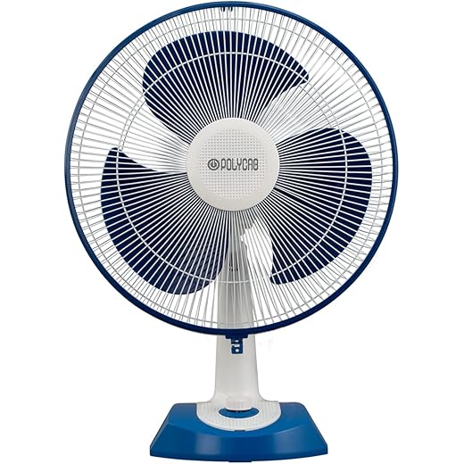 Polycab Aery 400mm Oscillating Table Fan For Home, Office | Aerodynamic Blades with cutting edge design | 100% Copper Winding Motor | 2 Years WarrantySky Blue