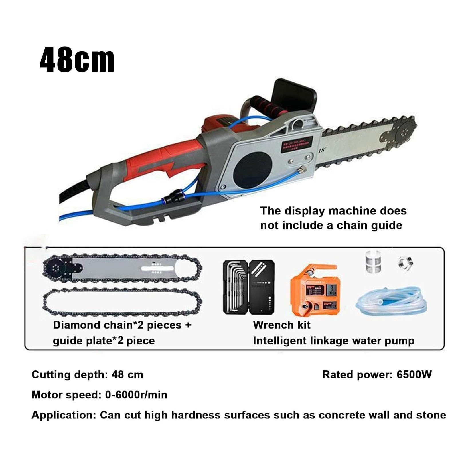 Cortador de cadena eléctrico para hormigón, granito, mármol, 2 cadenas y 2 guías, profundidad de corte de 35/48 mm, suministro automático de agua, 6000 rpm, máquina de corte de pared manual