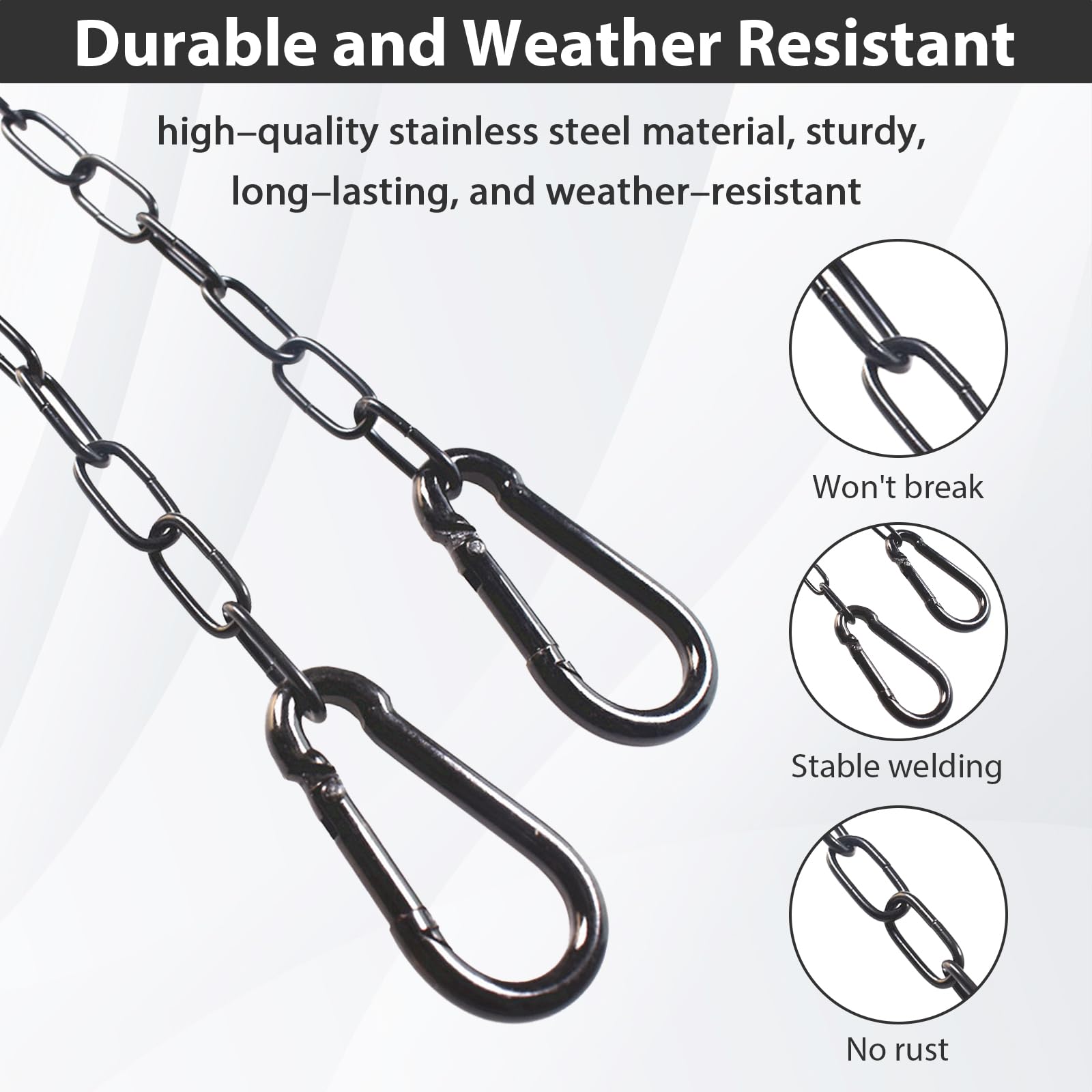 2 Pcs Gate Chain Lock,Black Metal Chain ,Stainless Steel Gate Link Chain Lock with 2 Detachable Carabiners for Outdoor Fences Pet Cages - Image 2
