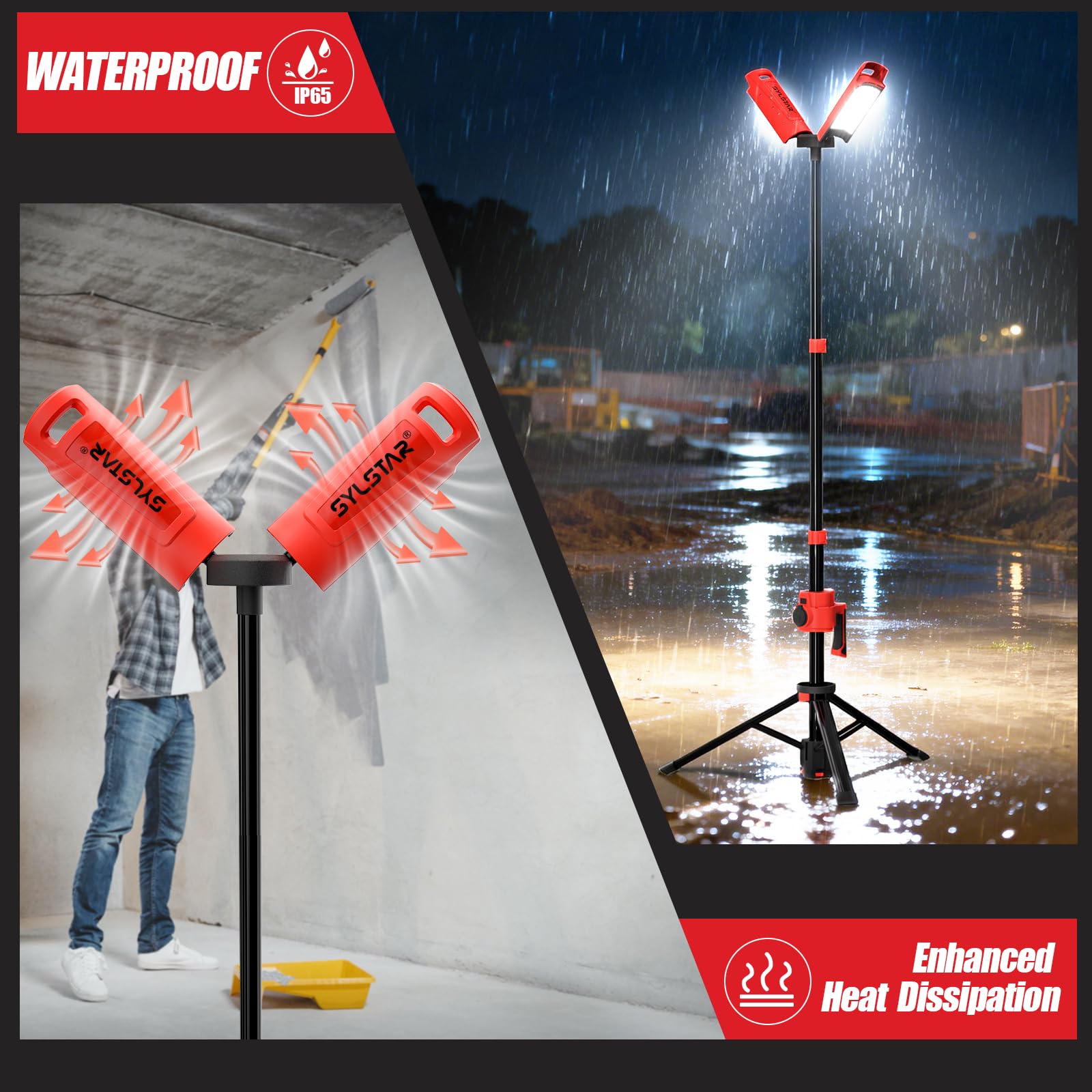 SYLSTAR Faro LED Ricaricabile 12000LM Doppia Alim,100W Super Luminoso,3 Mod