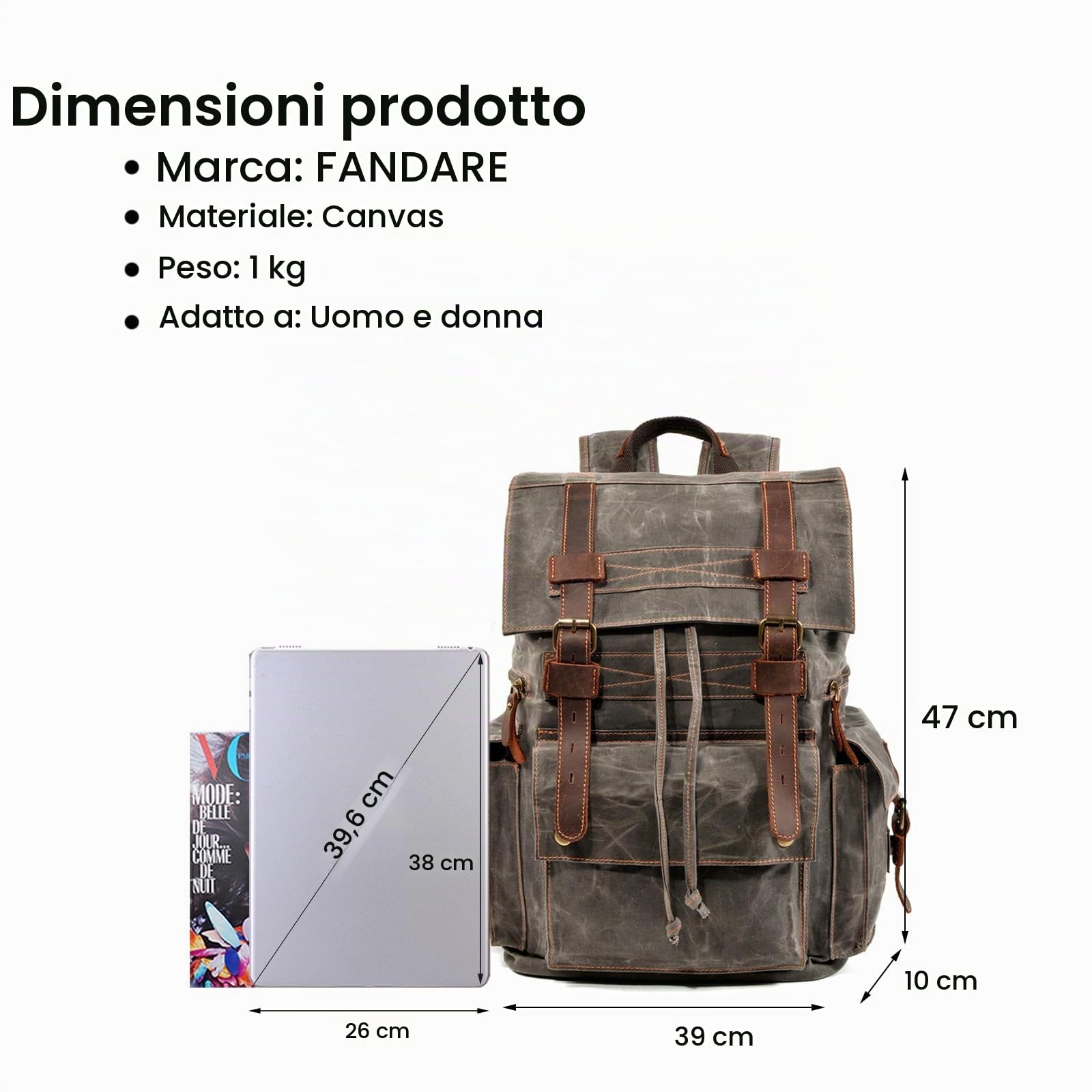 FANDARE Zaini da escursione Borsa da Viaggio Tela Zaino da Escursionismo Zaini Zainetto Trekking Borsa a tracolla Cartella Borsone con Couliss per Uomo Donna Viaggio Zaini da hiking Verde