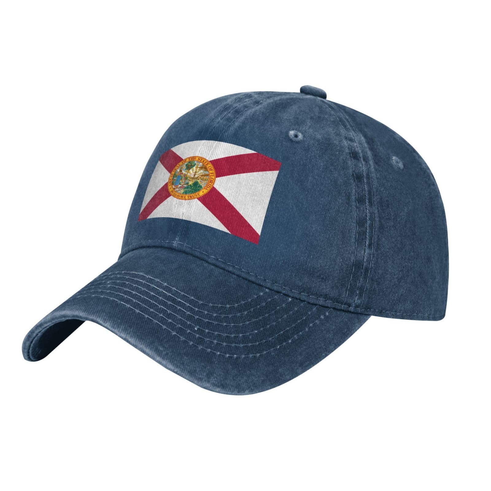 Ouinbvv Unisex Navy Blue Flag Of Florida Cowboy Baseball Cap Comfortable Classic Black Design Suitable For Outdoor Travel And Sports