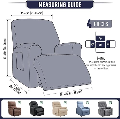 Miniatura 25 de TAOCOCO Fundas para sofá reclinable, 8 piezas, fundas elásticas para sofá grande de 3 asientos, fundas reclinables, protector de muebles con patrón