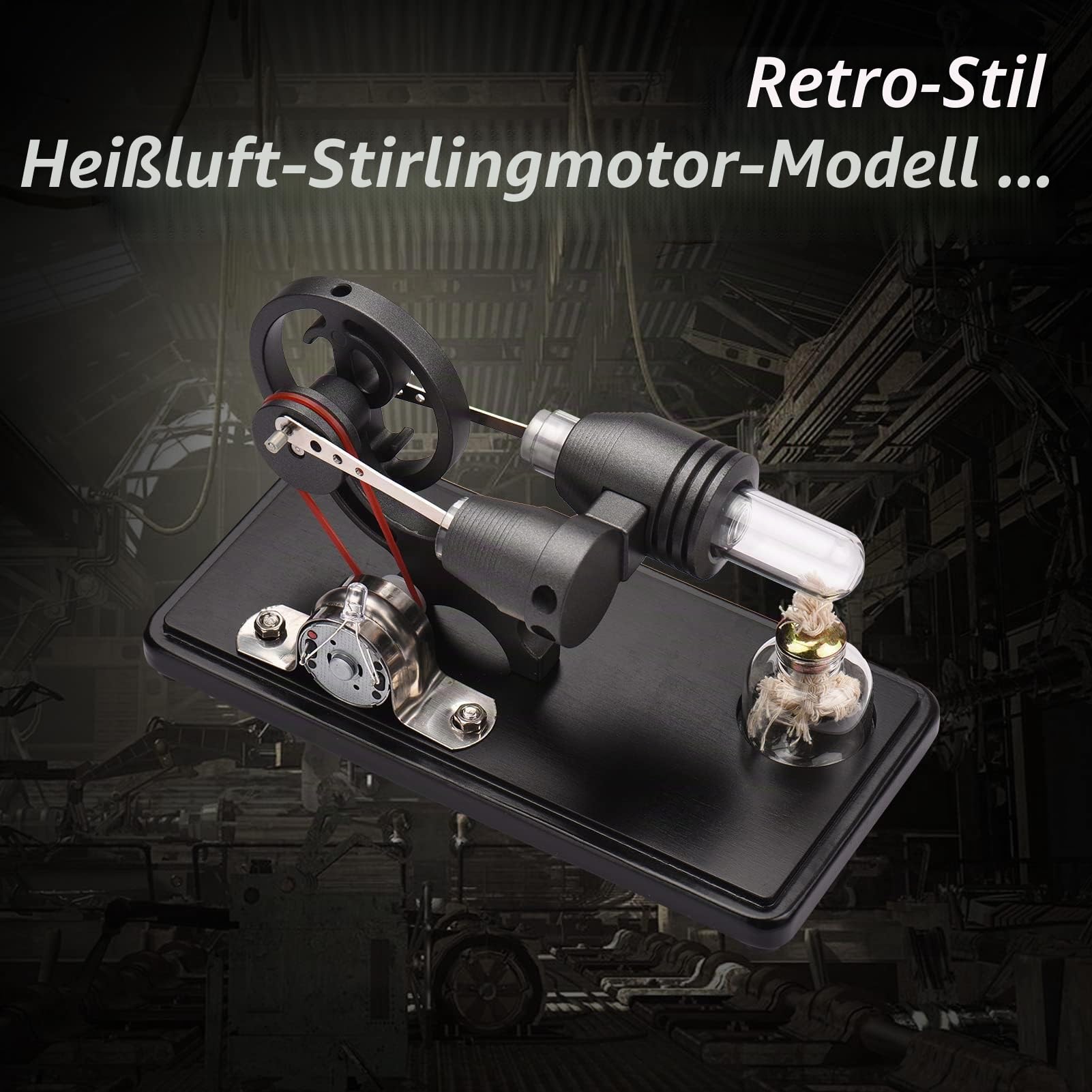 Bisofice Stirlingmotor Stirling Motor Modell mit LED Licht, Heißluft Sterling Engine, Schwungrad-Design, wissenschaftliches Experimentiermodell, Lernspielzeug für Lehrer, Erwachsene und Kinder | Schwungrad-Design, wissenschaftliches Experimentiermodell, L
