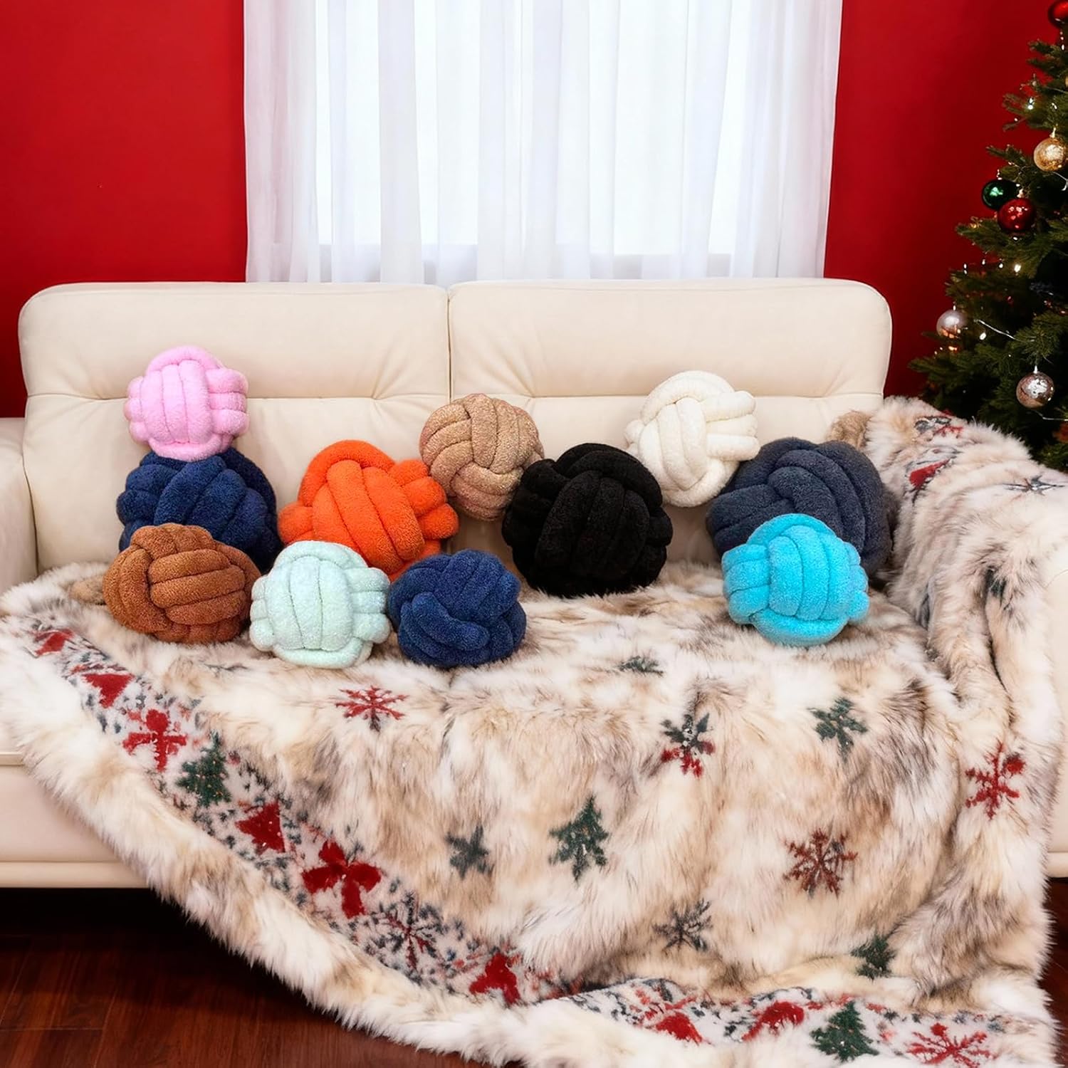 Knot Pillow Ball Plush - Decorative Throw Pillows for Bed Relieve Stress, Round Knot Cushion for Sofa Decor Pet Toy, Teal 8 inch