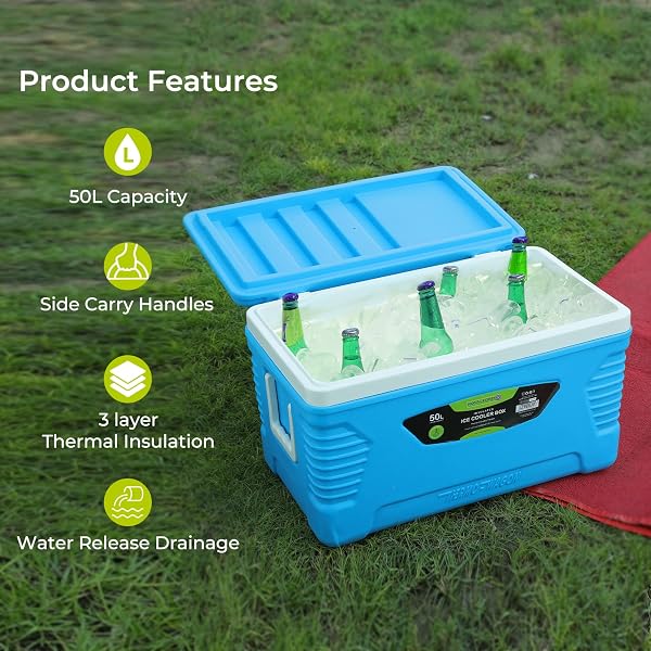 Royalford Insulated Cooler Box - Hot/Cold Freezer Box with Integrated Lock Lid and Carry Handle - Ideal for Beach and Picnic - 2