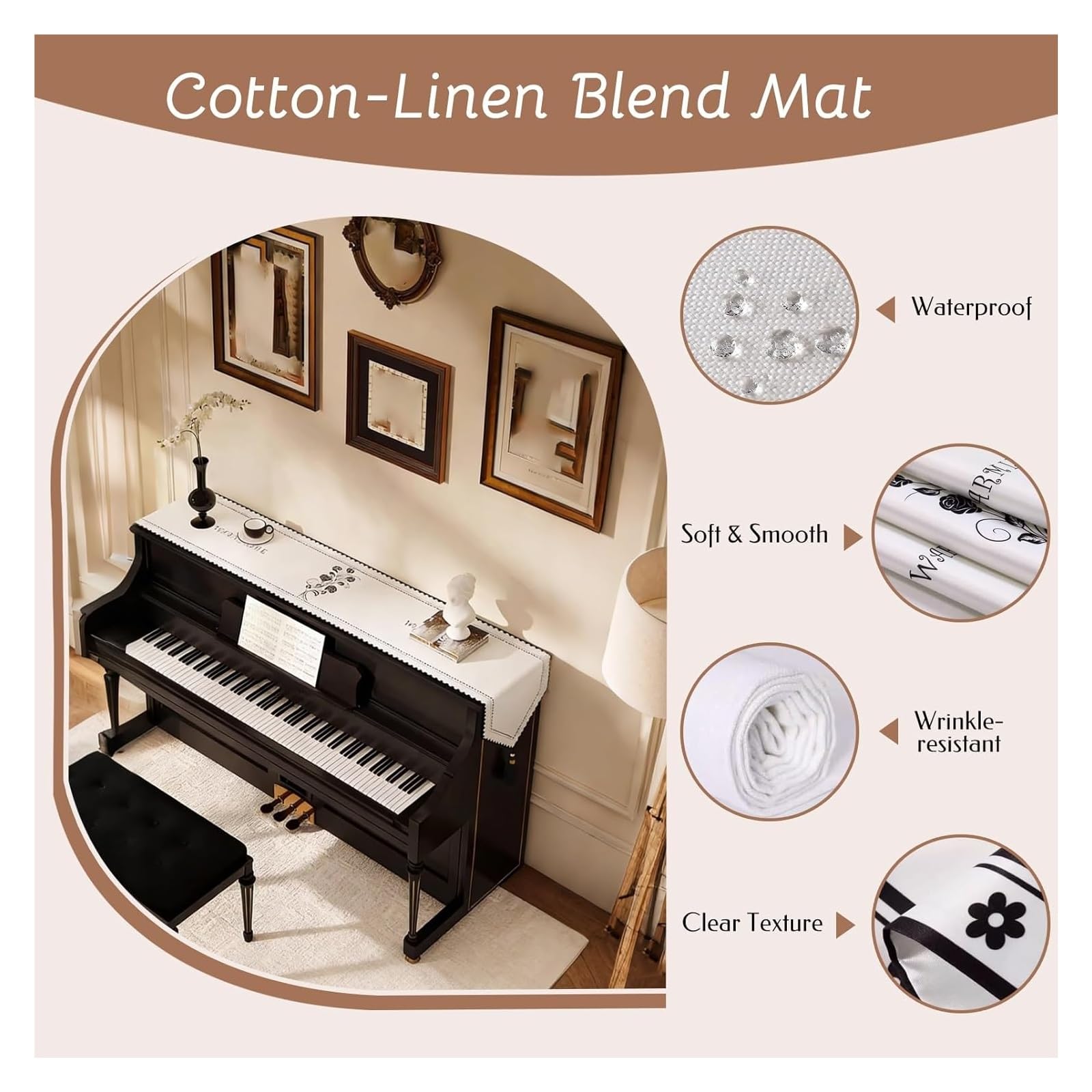 Aufrechter Klavierauflage-Läufer – 12 Zoll rutschfeste, staubdichte Samt-Satin-Matte for Klaviere, Schreibtische und Kommoden(Style-e,30x280cm/11.8x110.2in)