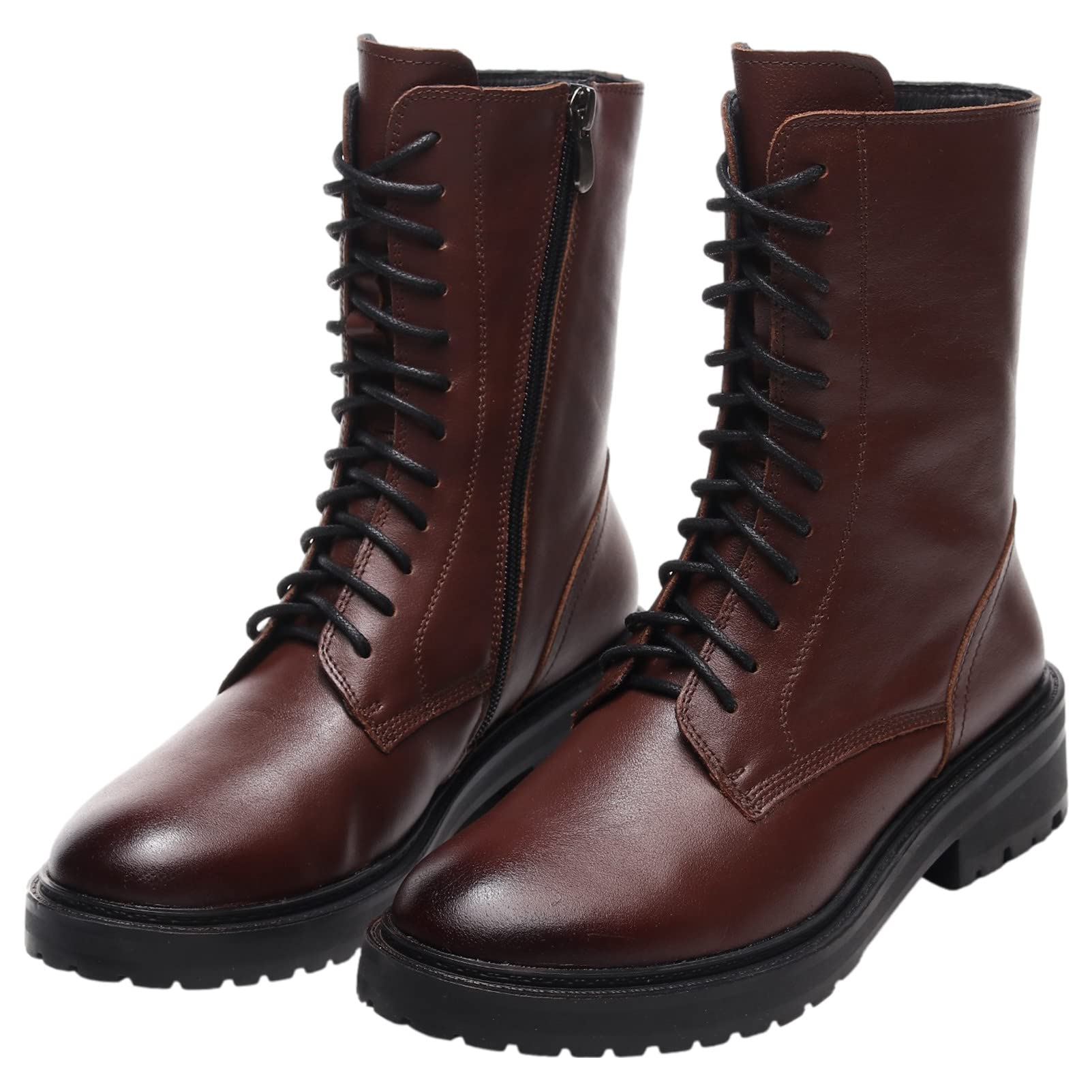 rismart Mujer Botas Militar Moteras Cuero Media pierna Invierno Guay Botines