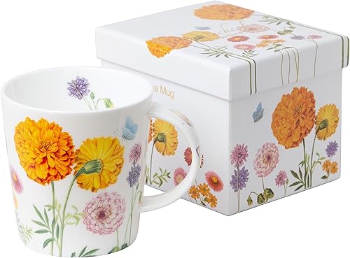 Grace Teaware - Taza de cafété de porcelana de hueso único en caja de 16 onzas (mariposa de dalia)