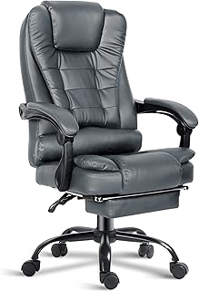 Blisswood Executive Office Chair With Footrest & Lumbar Support Ergonomic Recliner Computer Desk Chair Adjustable Back Rest Heavy Duty 360° Swivel Gaming Chair Grey for Home Office