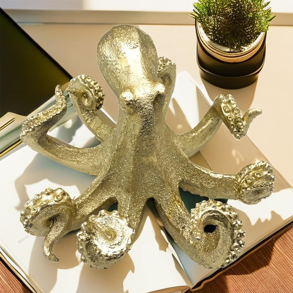 Gold Octopus Vintage Statue Sculpture Frgurine Gift for Home Office Living Room Desktop Display Decor Decorative