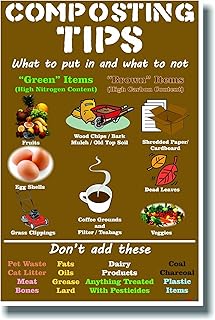 Composting Tips Poster for Beginners, Step-by-Step Guide to Reduce Waste & Enrich Soil, Eco-Friendly Home Gardening Wall Art for Kitchen(Framed,08x12inch(20x30cm))