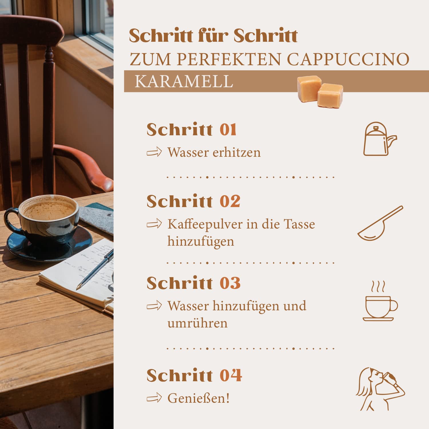 Hearts Cappuccino karmel, 10 x 1 kg, łatwo rozpuszczalny, kawa rozpuszczalna, wystarcza na 800 filiżanek