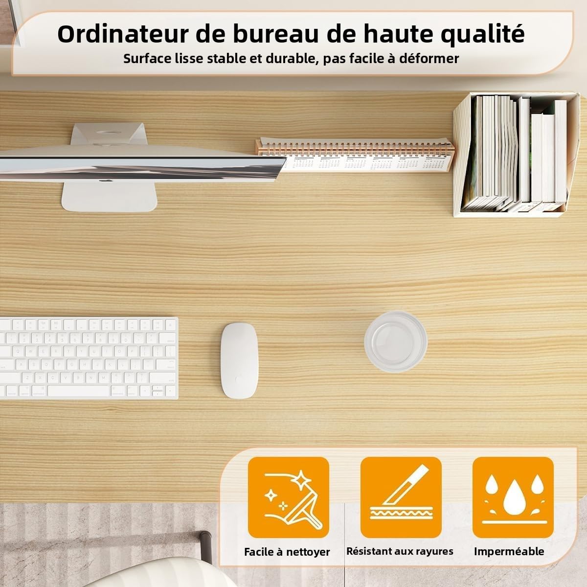 Bureau d'ordinateur Moderne Table de Travail sans Assemblage, Table d'étude Pliante Espace-Saving pour Salle d'étude, Chambre à Coucher, Bureau à Domicile