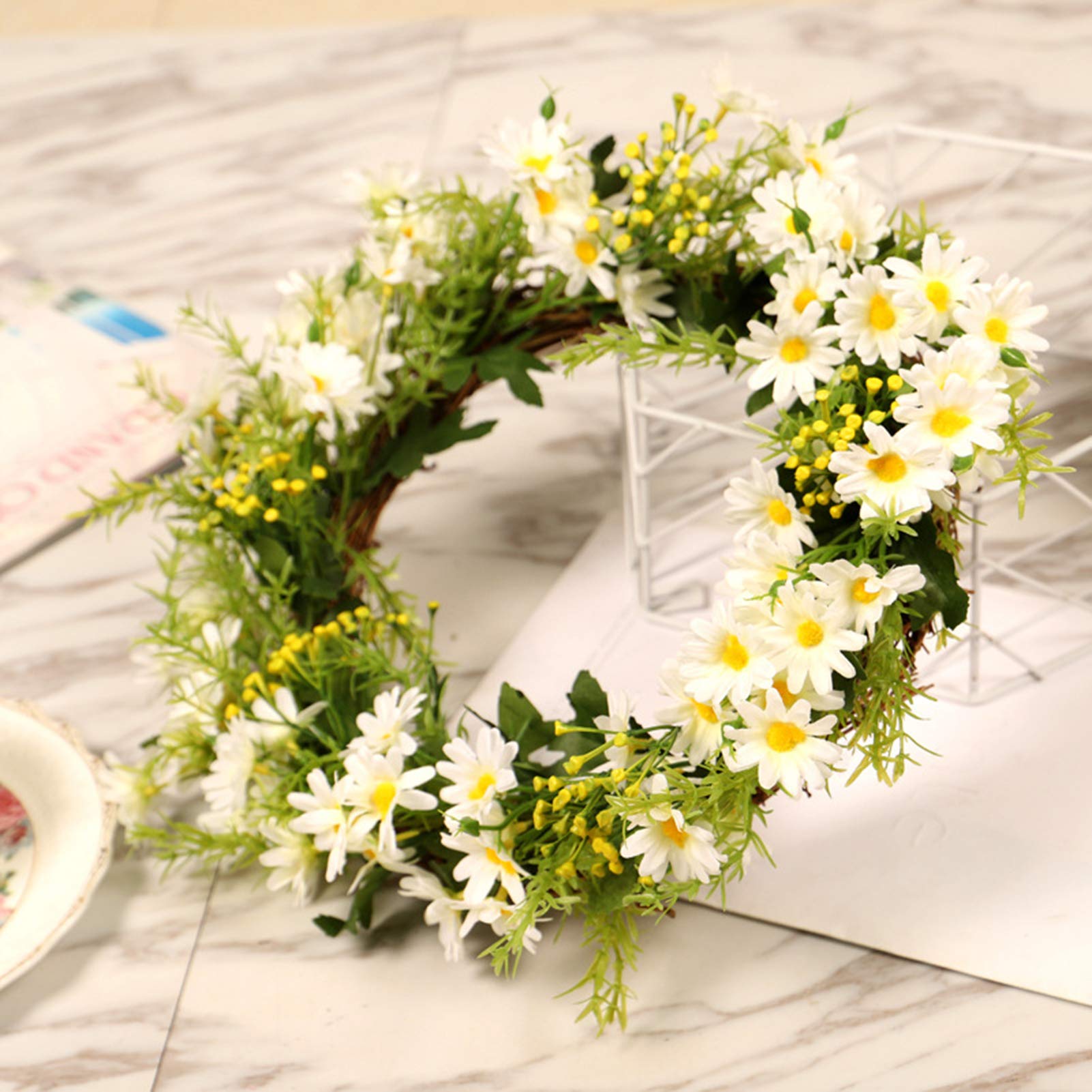 LIU- Künstliche Weiße Daisy Kranz Lebendig Frühling Sommer Front Tür Kranz Für Home Bauernhaus Indoor Und Outdoor Urlaub Party Dekoration