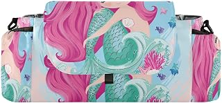 CUPADA Mermaid Fish Universal Stroller Organizer with Cup Holders, Sea Summer Stroller Organizer Bag and Removable Shoulder Strap Fits Most Baby and Pet Strollers
