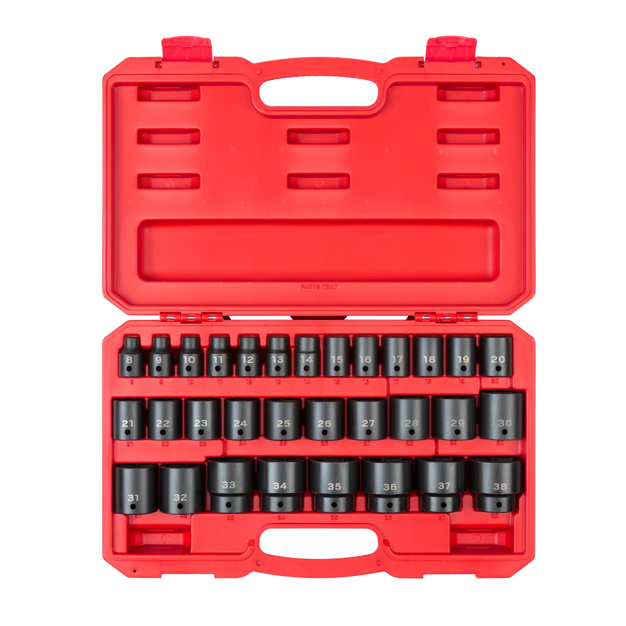 TEKTON 1/2 Inch Drive Shallow 6-Point Impact Socket Set with Case, 31-Piece (8-38 mm) | SID92327