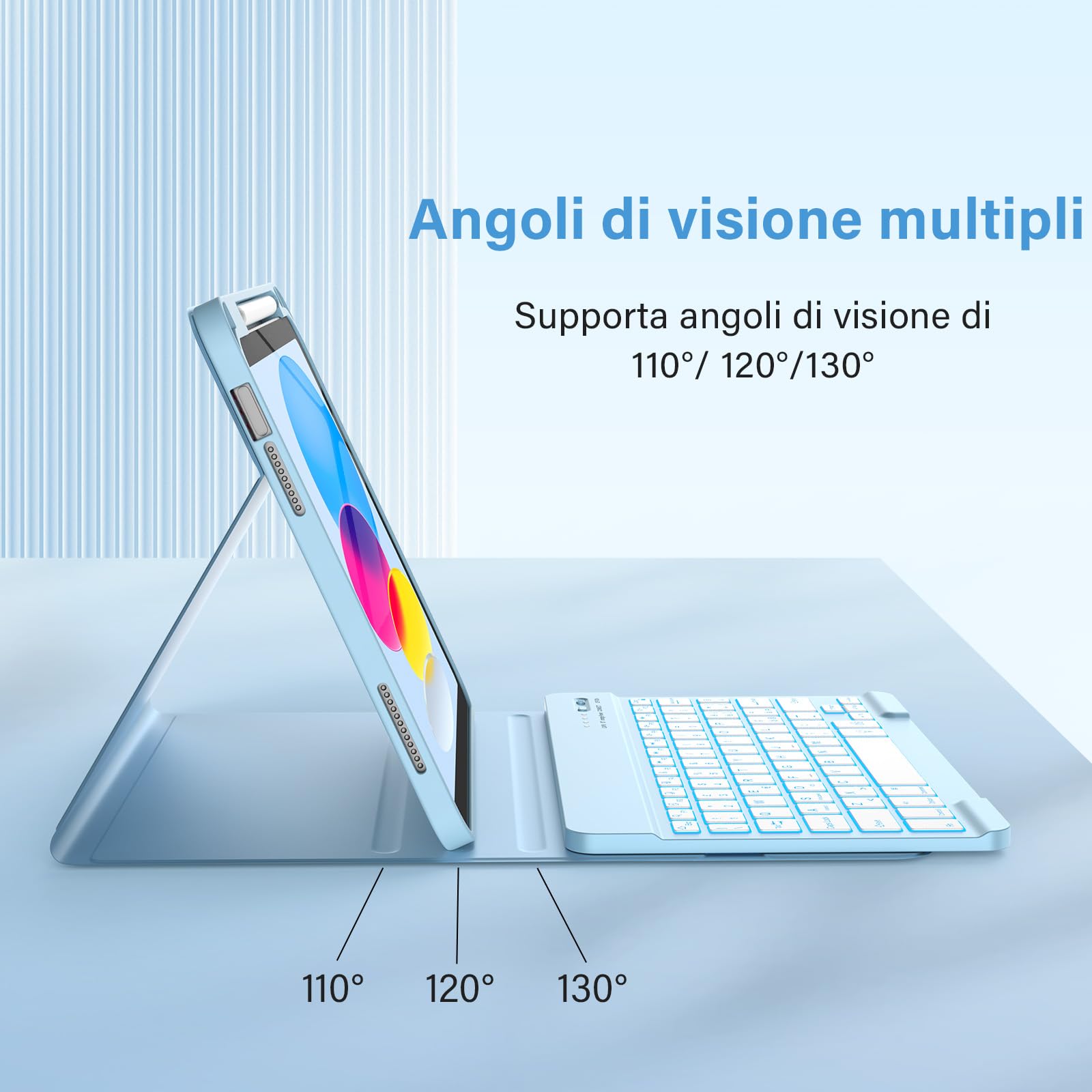 KBCASE Custodia Tastiera per iPad A16 11/10 Generazione,Cover iPad A16 11/10 Generazione con Bluetooth Tastiera (11/10.9 Pollici, 2025/2022), Italiano QWERTY,con Portapenna,Blue