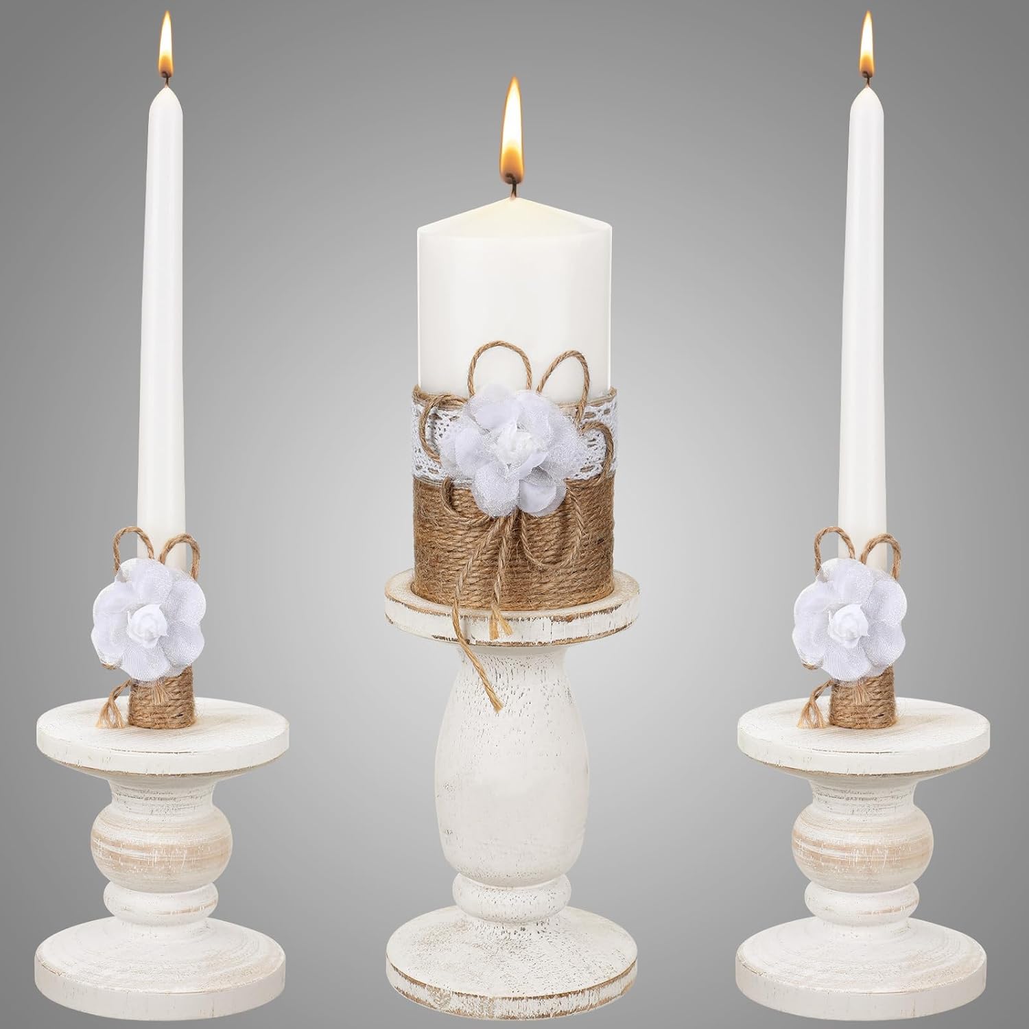 Zhehao 3 pcs Unity Candles with Holder Wedding Ceremony Set Rustic Wedding Accessories for Reception Ceremony Decorative Farmhouse Candle Holder Pillar for Formal Events Church
