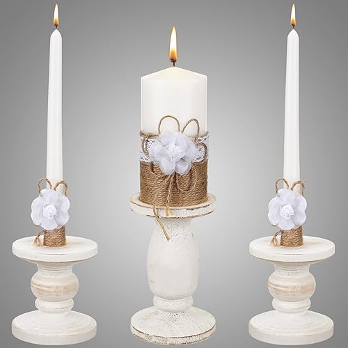Zhehao Juego de 3 velas Unity con soporte para ceremonia de boda, accesorios rústicos para ceremonia de recepción, portavelas decorativo de granja,
